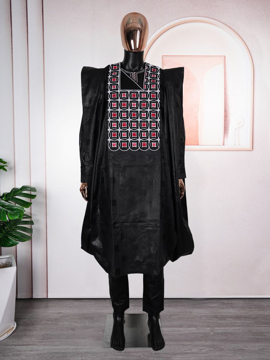 Men's jacquard three-piece agbada set — tunic, trousers and outer robe, wholesale African menswear photo 2