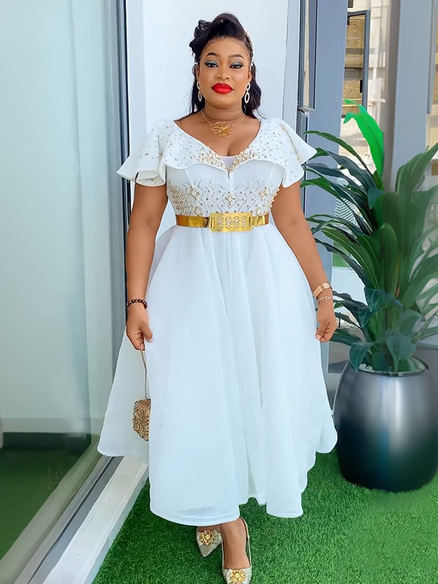 V-neck high-waist bodycon dress with belt — wholesale African women's dress photo 3