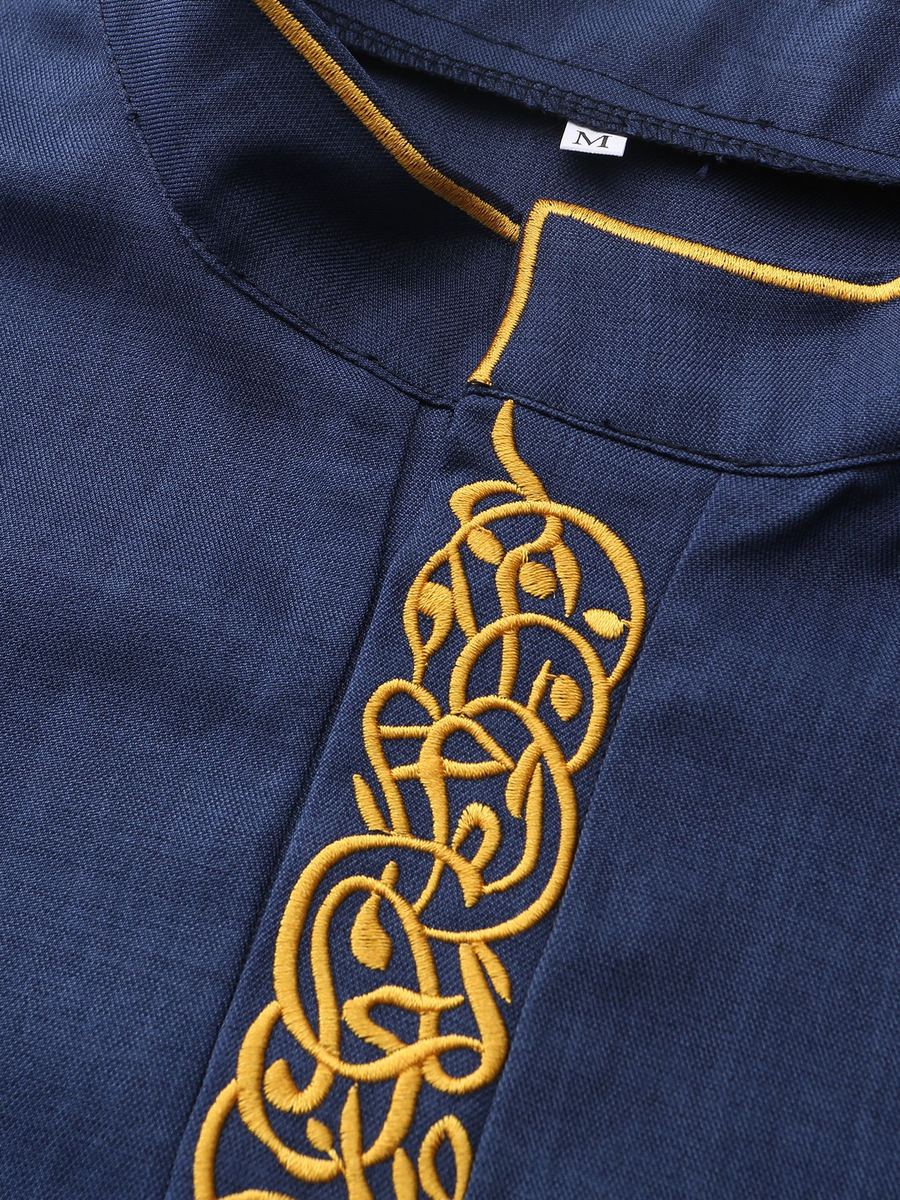 Men's embroidered stand-collar long ethnic shirt