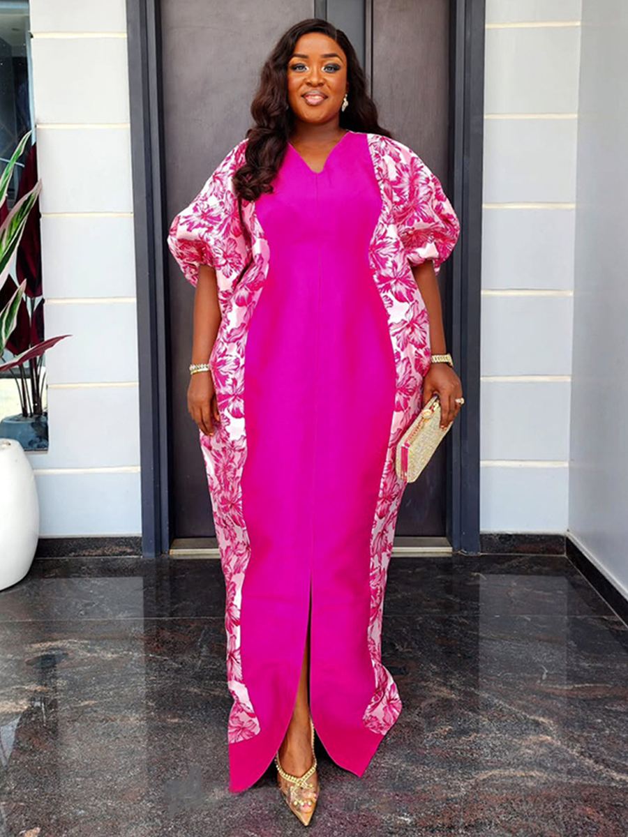 Contrast-print ethnic maxi kaftan robe — wholesale African print clothing photo 4