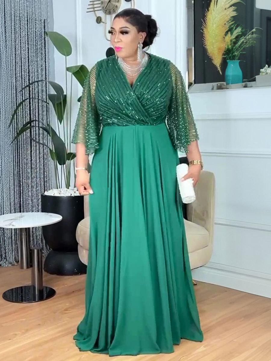 Rhinestone-trimmed wide-sleeve kaftan robe — wholesale African women's clothing photo 2