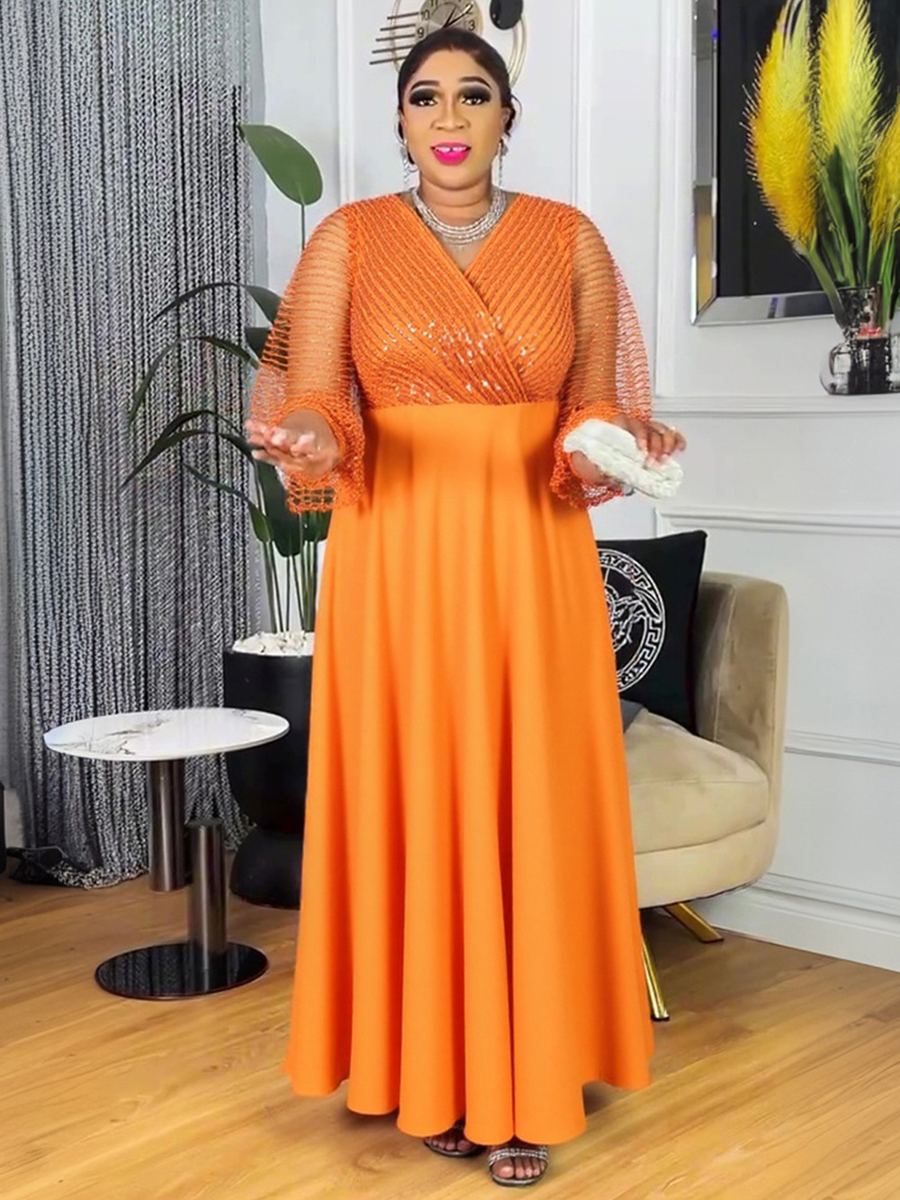 Rhinestone-trimmed wide-sleeve kaftan robe — wholesale African women's clothing photo 3