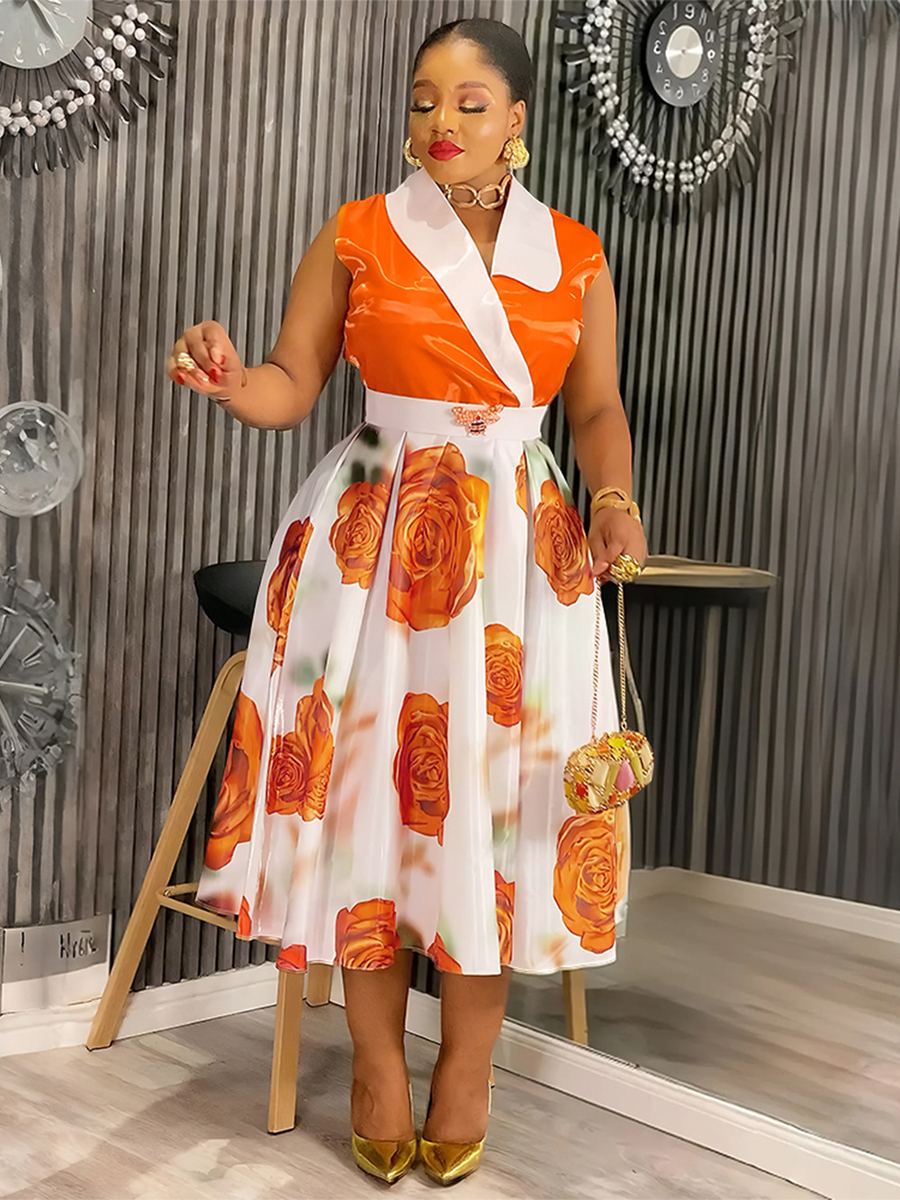 Sleeveless vintage-print summer dress — wholesale African women's dress