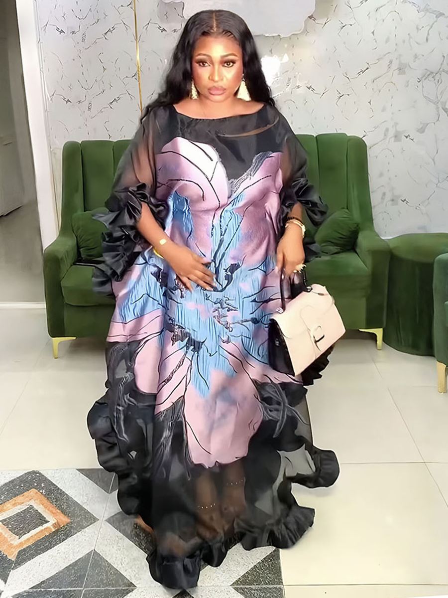 Printed organza maxi gown — wholesale African women's dress