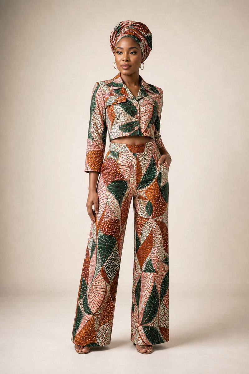 African print co-ord set with matching headwrap