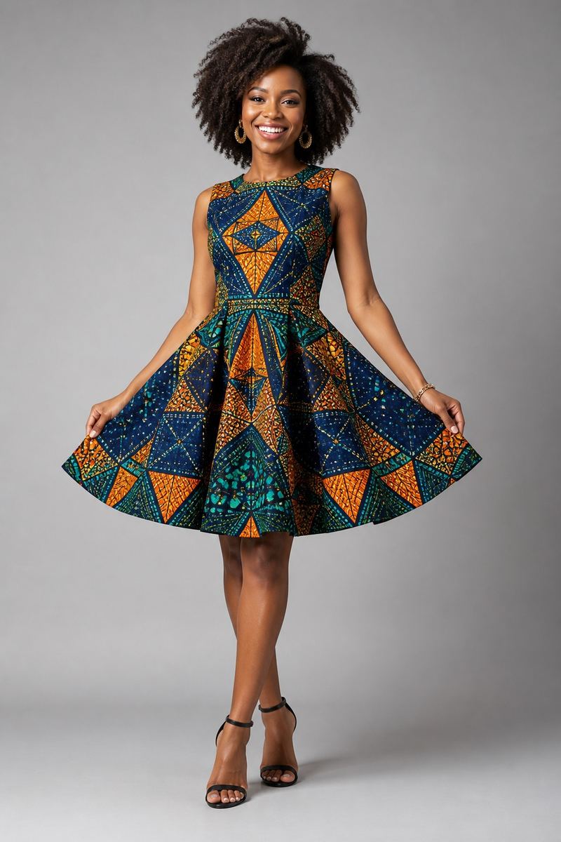 Vibrant ankara print dress with geometric pattern — wholesale from Promistars
