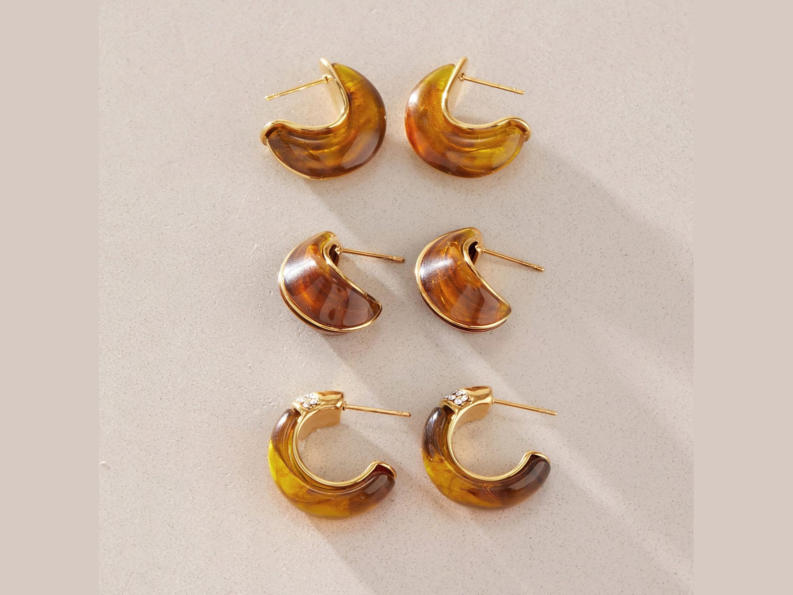 Amber Resin Cone Hoops — detail