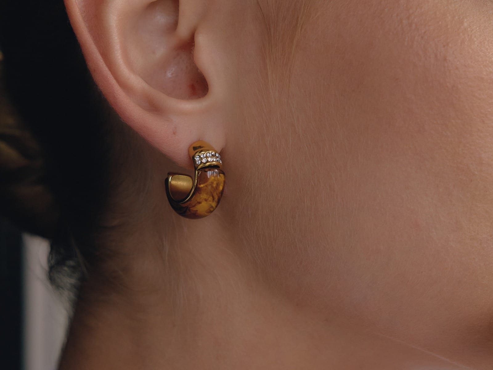 Amber Resin Cone Hoops — detail