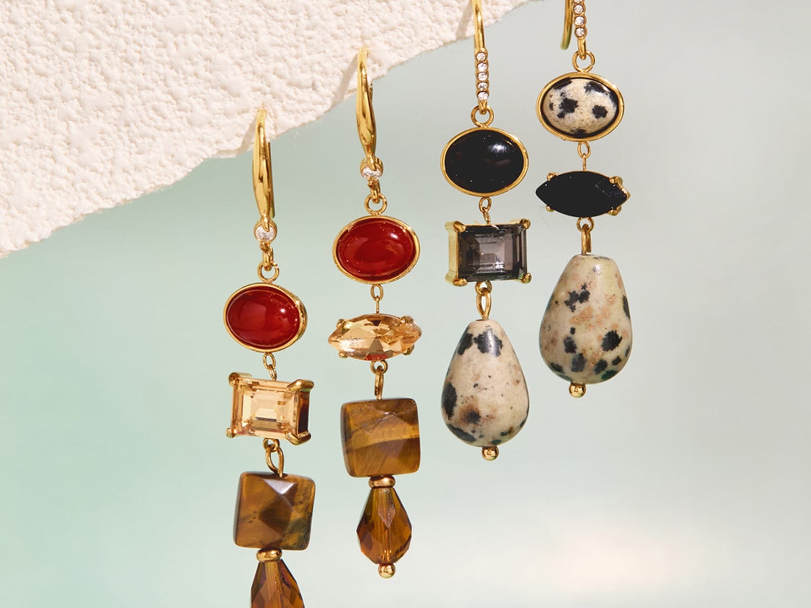 Asymmetric Stone Drop Earrings — detail