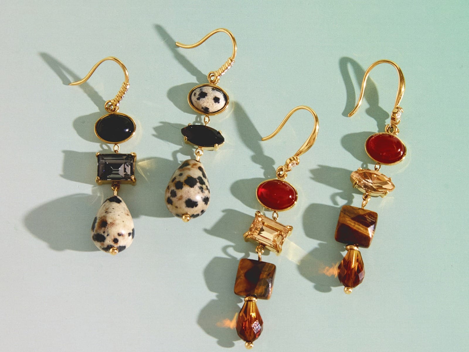 Asymmetric Stone Drop Earrings — detail