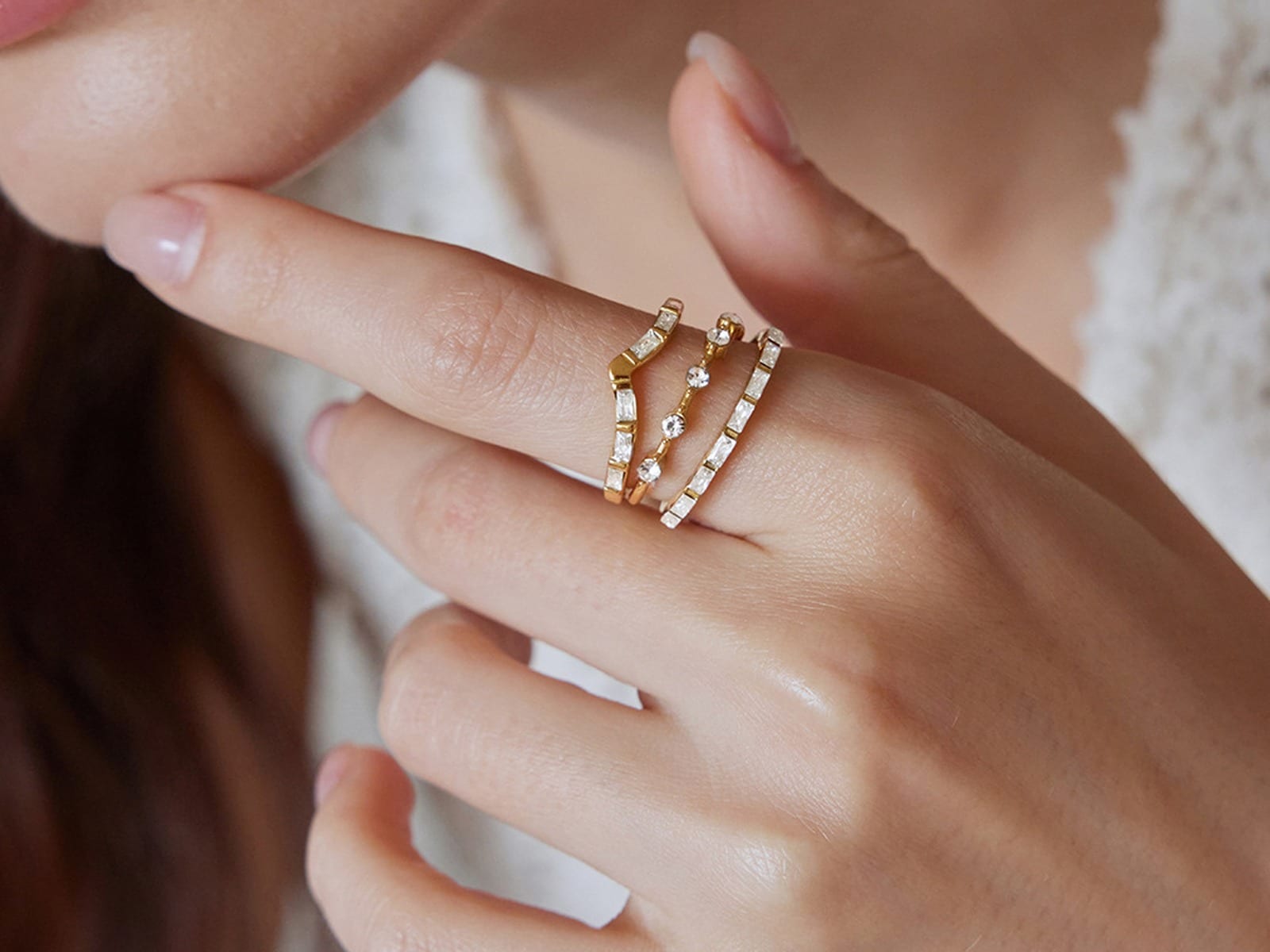 Baguette & CZ Band Rings — detail
