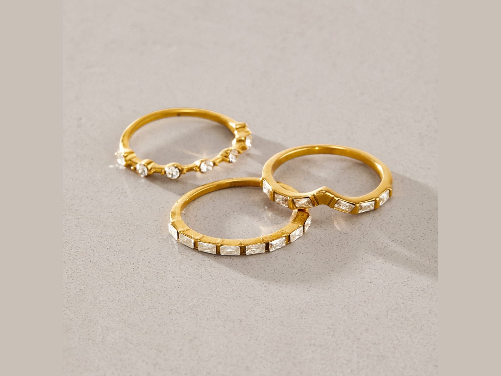 Baguette & CZ Band Rings — detail