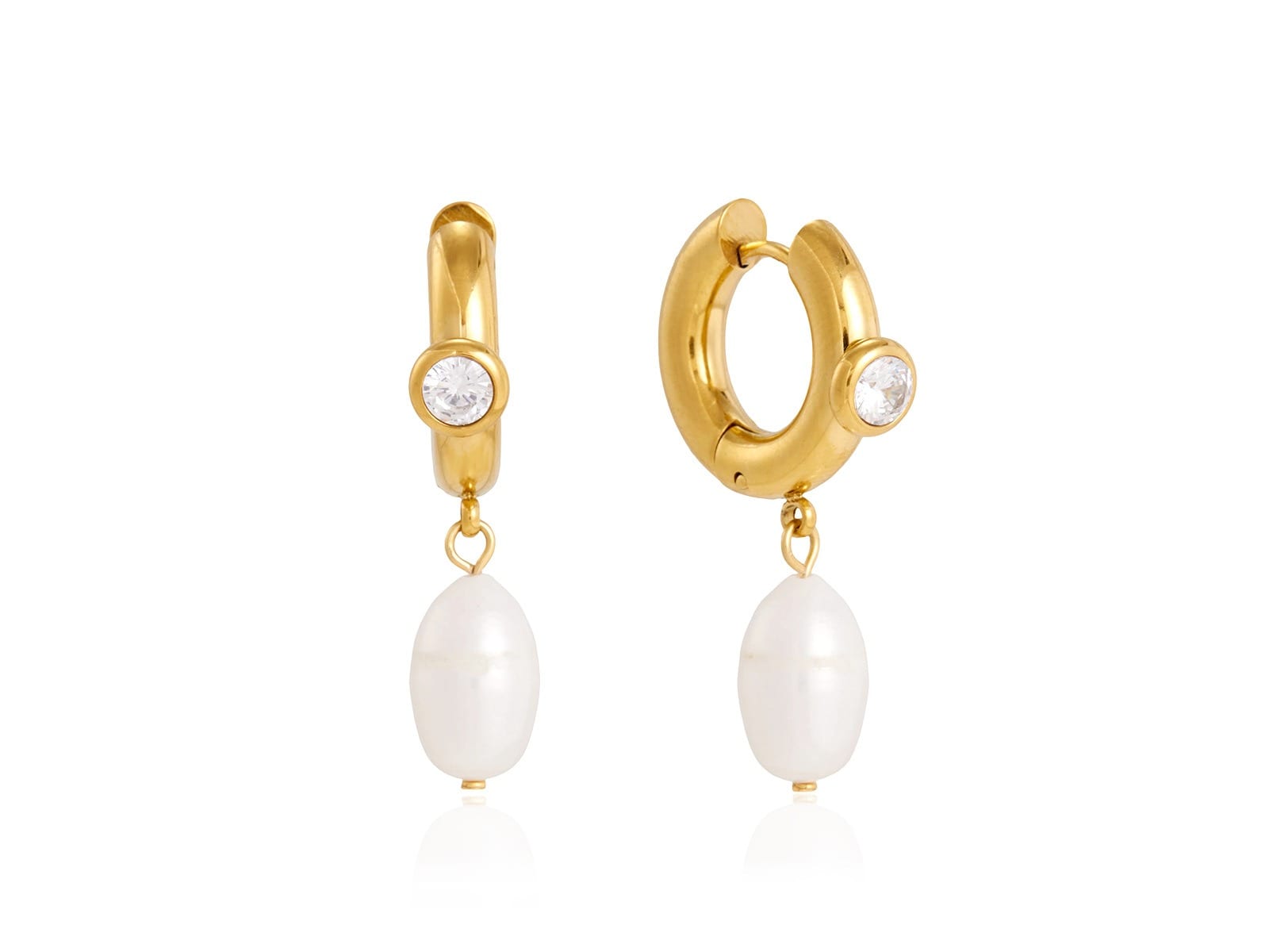Baroque Pearl Bezel Hoops