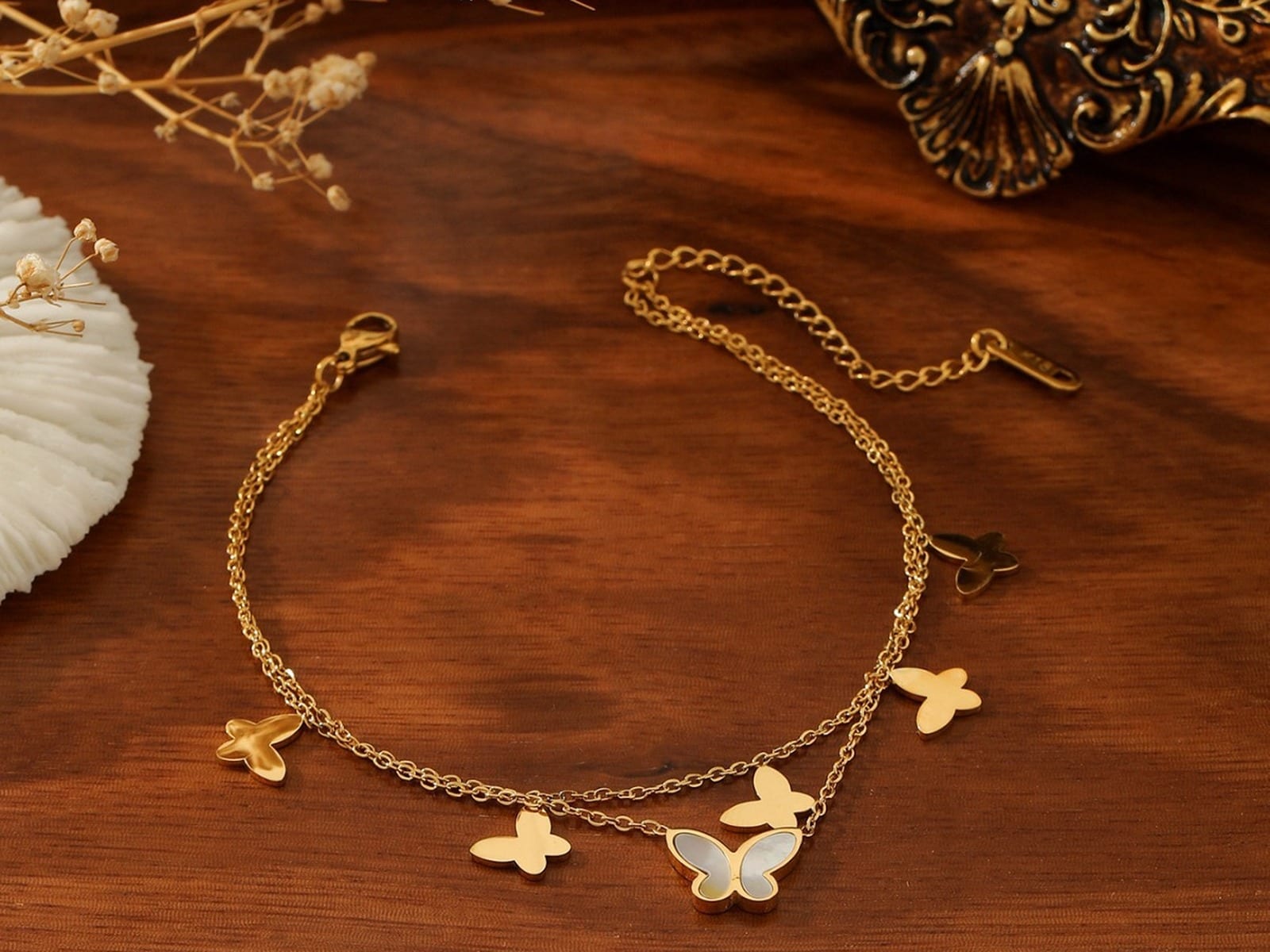 Bead & Butterfly Anklet — detail