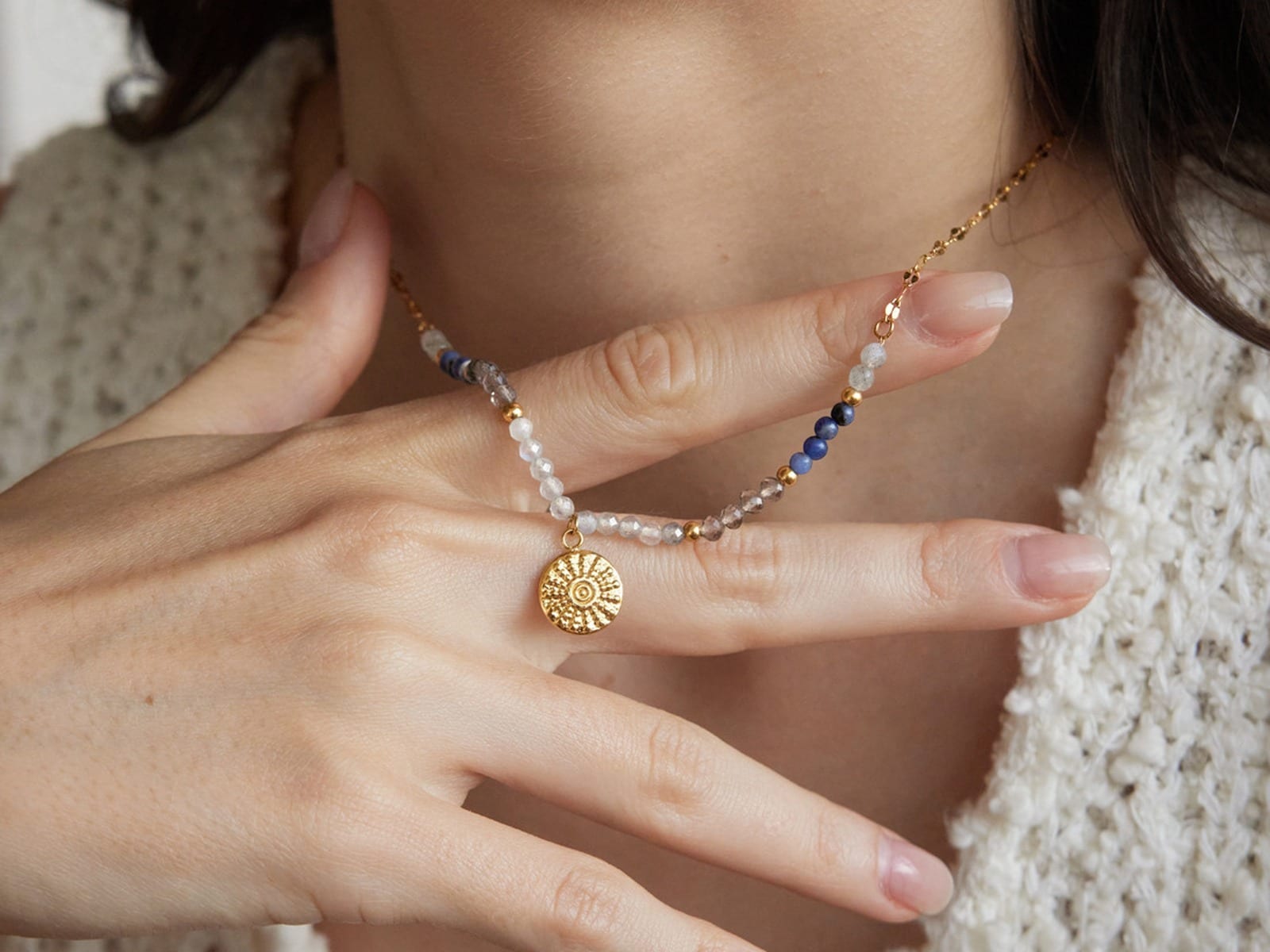 Bead Chain Charm Necklaces — detail