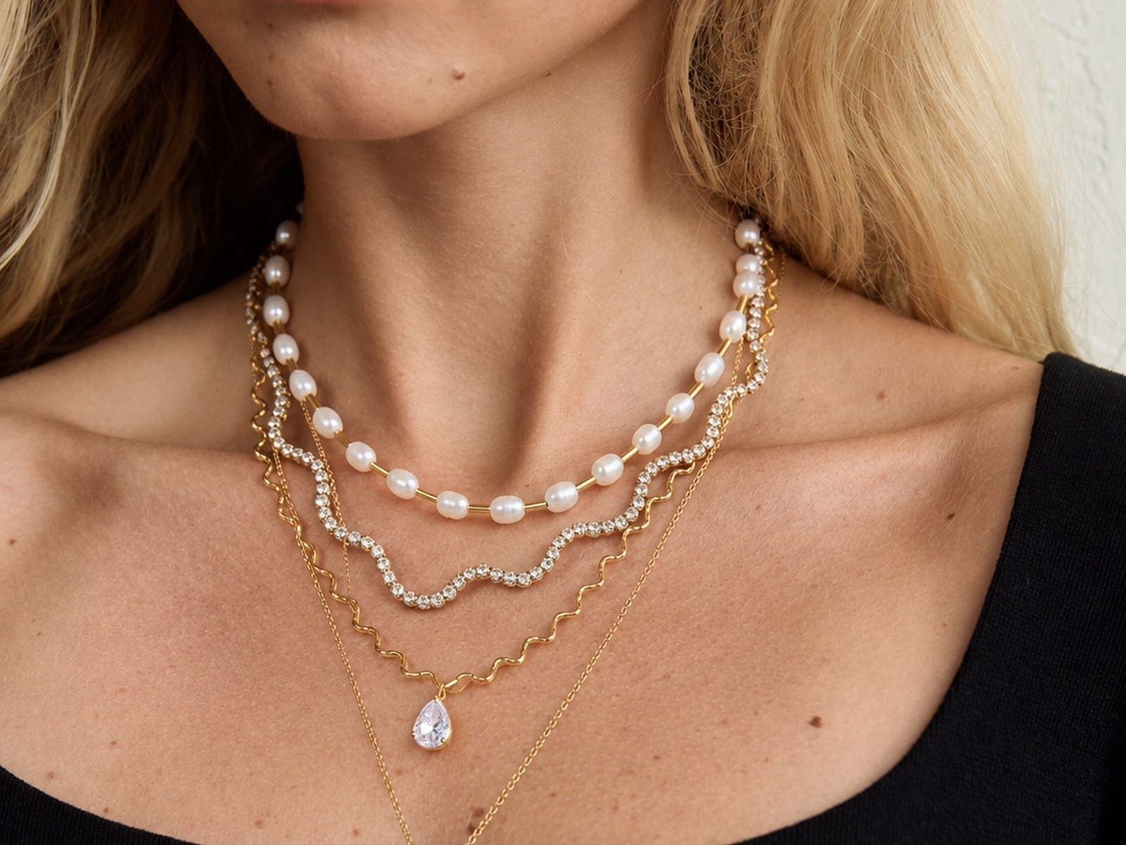 Bead Chain Necklace and Bracelet Set — detail