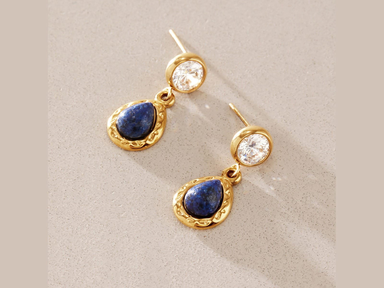 Blue Drop and CZ Earrings — detail
