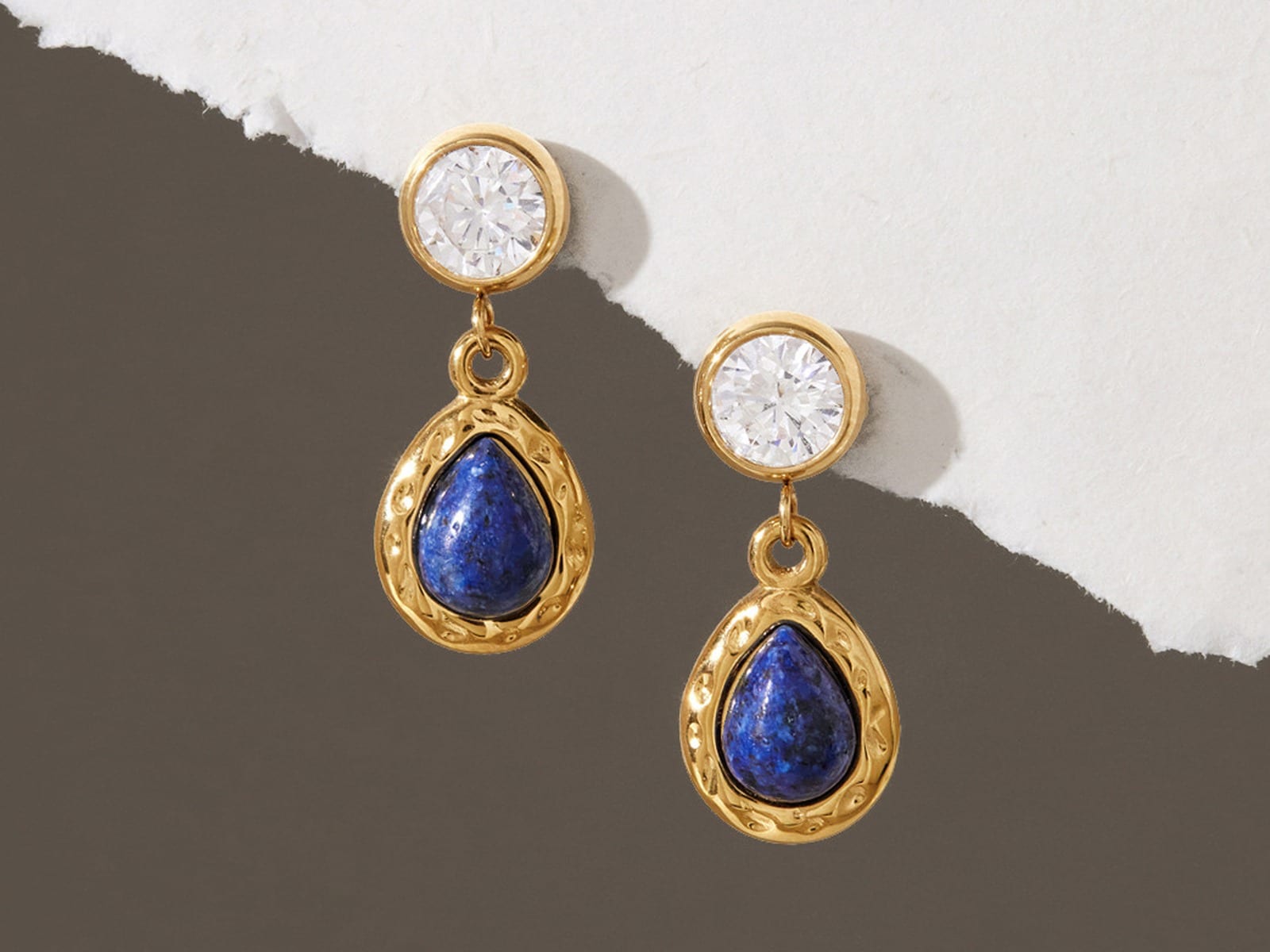 Blue Drop and CZ Earrings — detail