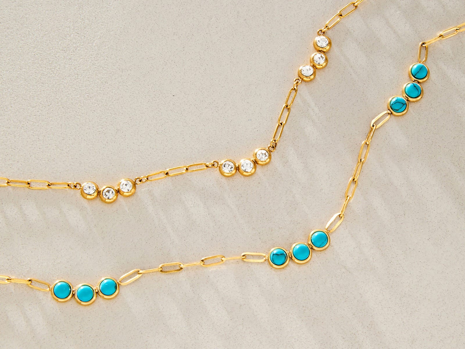 Blue Stone Paperclip Necklace — detail