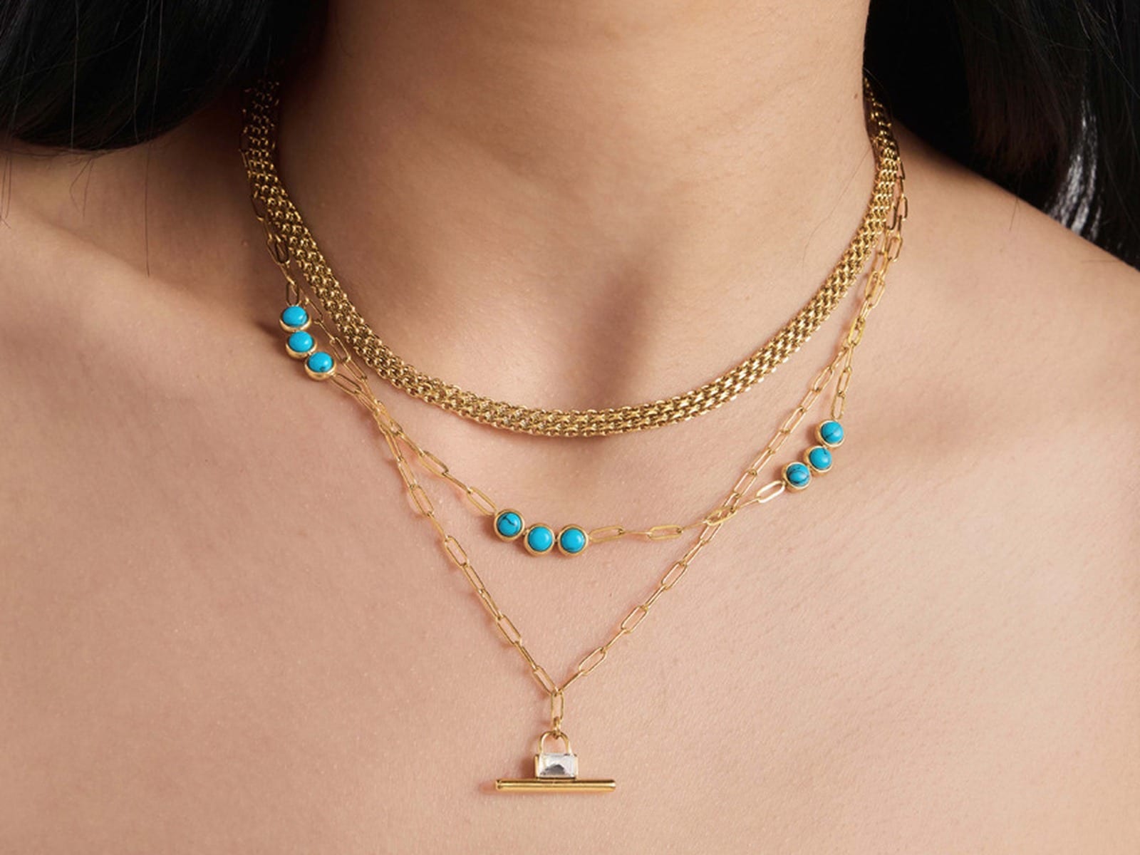 Blue Stone Paperclip Necklace — detail