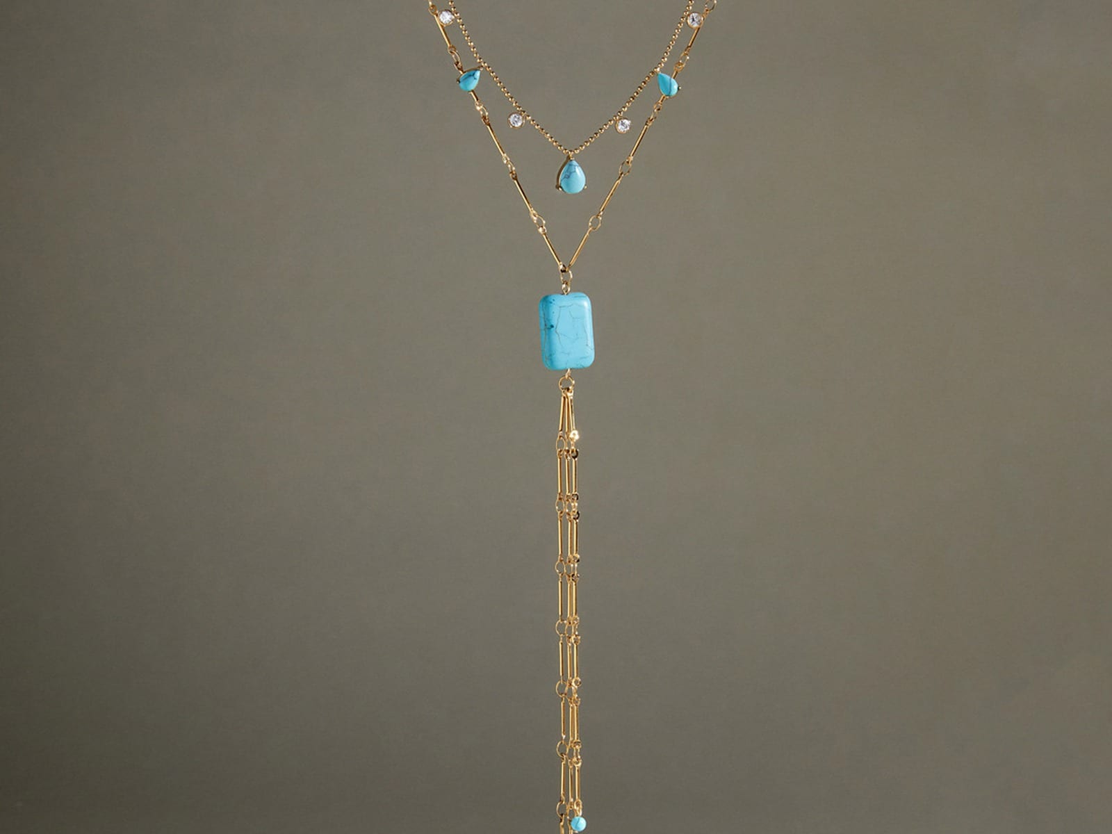 Blue Stone Y Necklace — detail