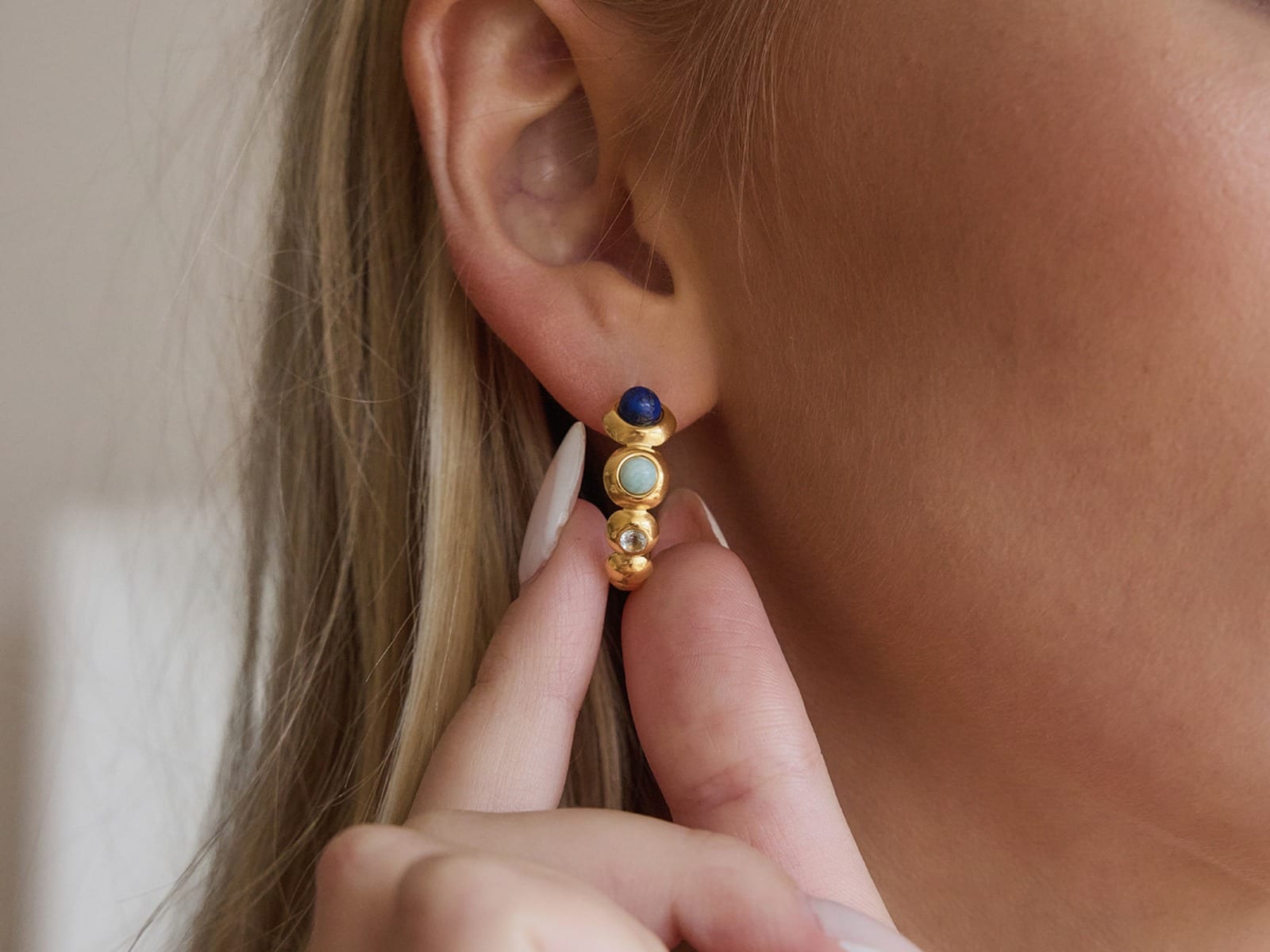 Cabochon Huggie Earrings — detail