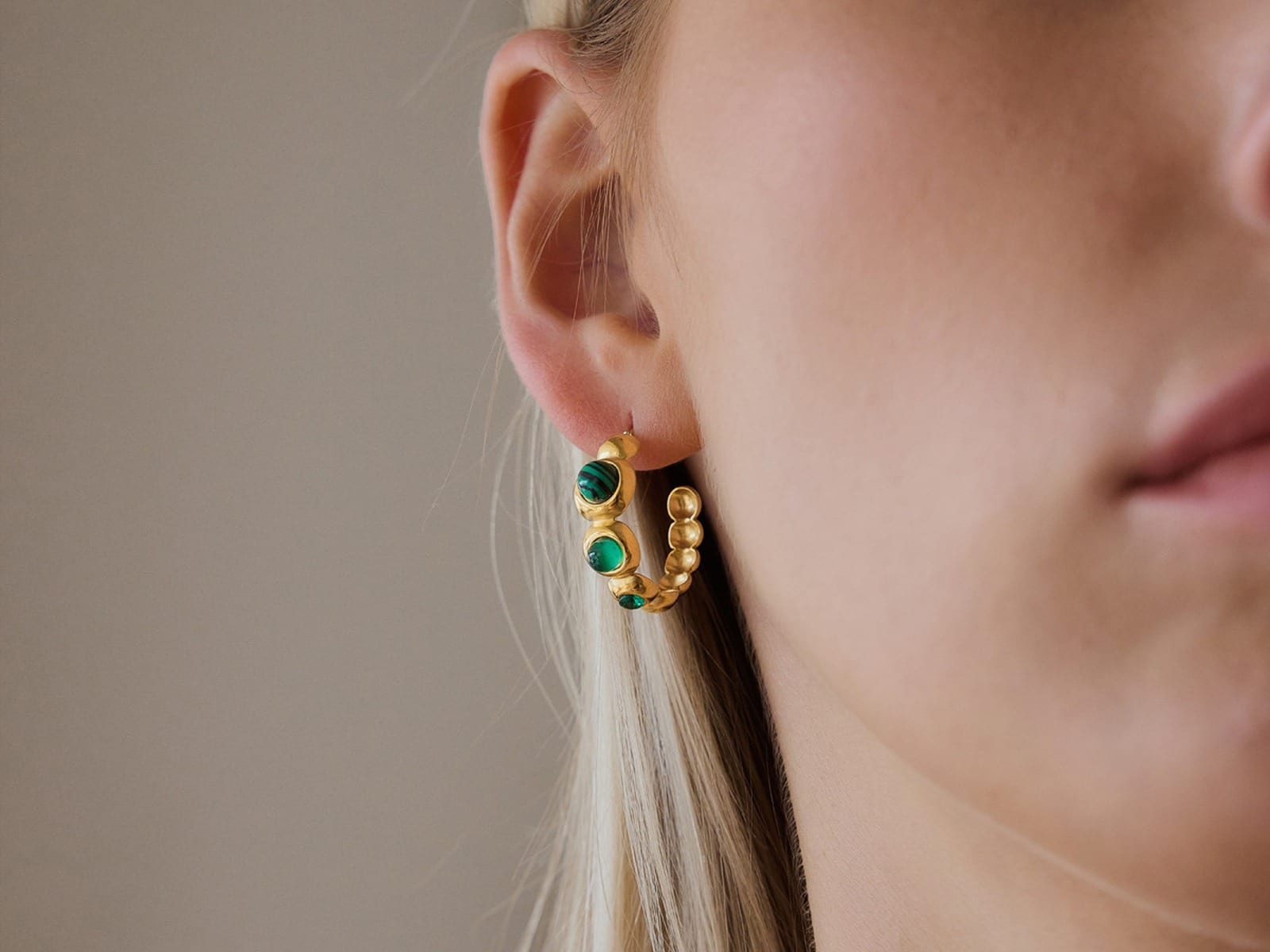 Cabochon Huggie Earrings — detail