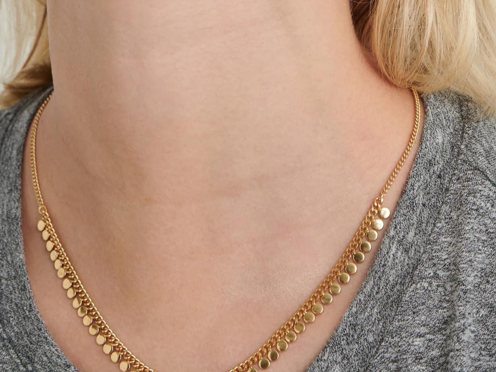 Coin Disc Tassel Necklace — detail