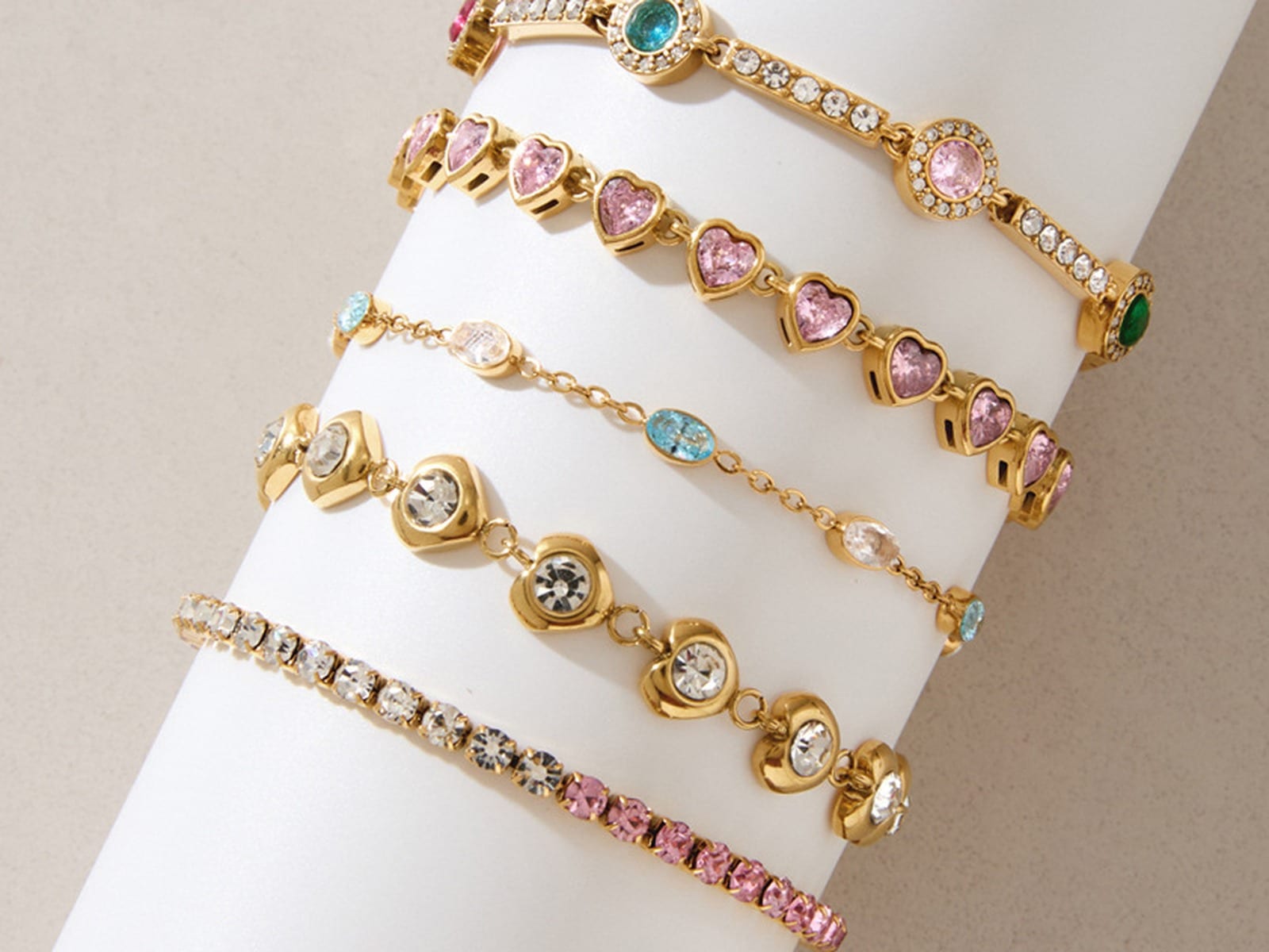 Colour CZ Bracelet Stack — detail