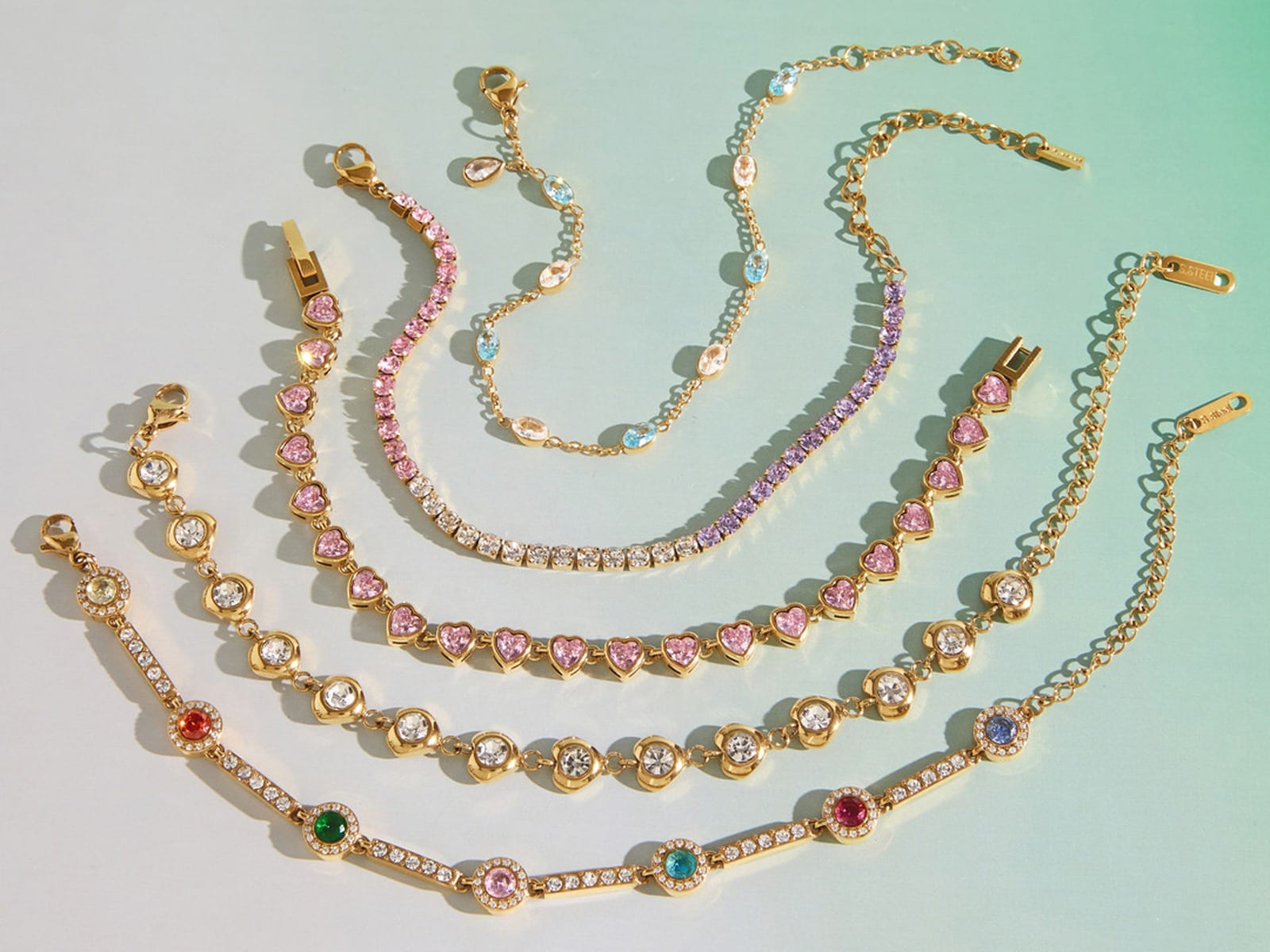 Colour CZ Bracelet Stack — detail
