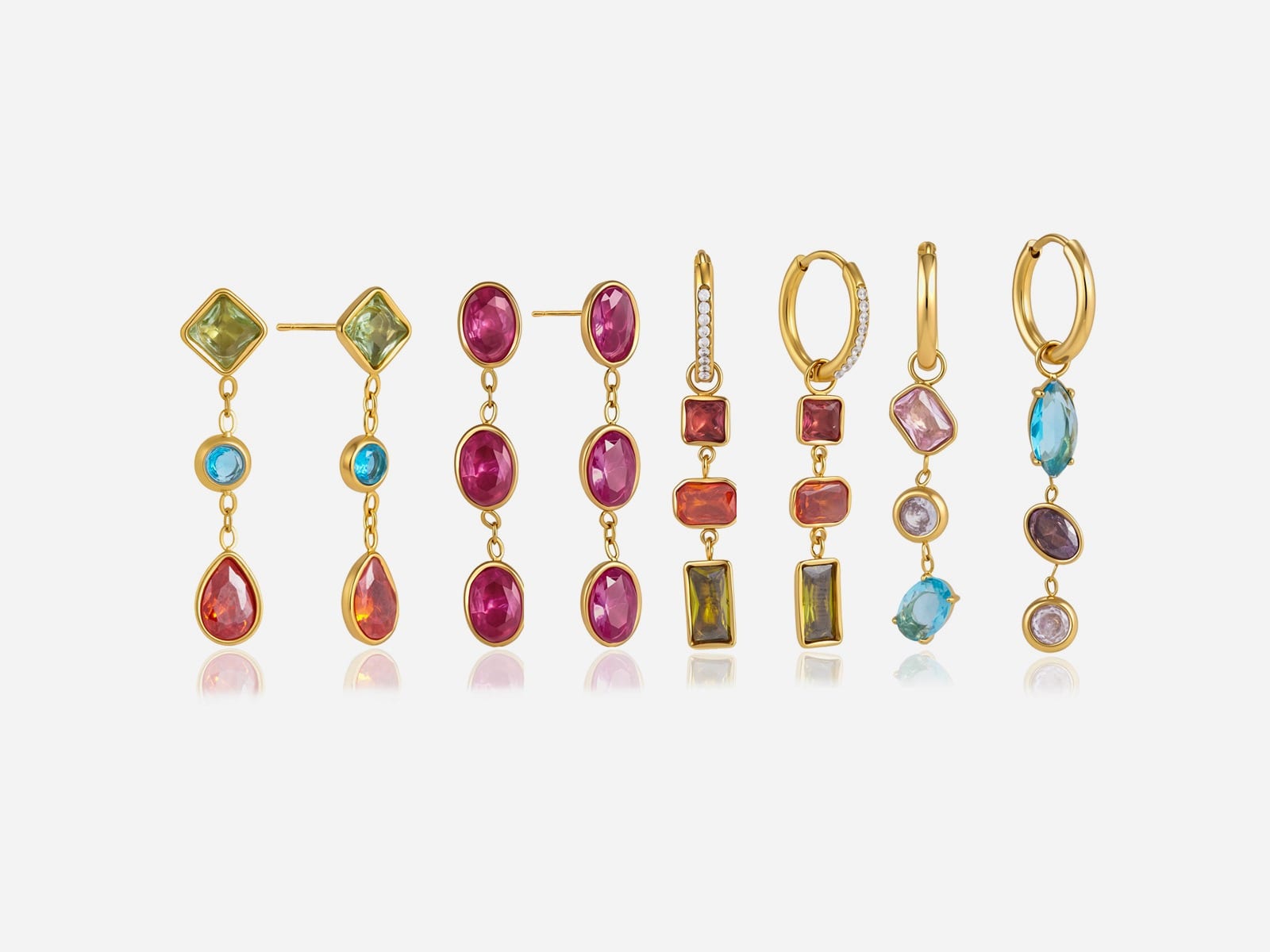 Colour CZ Tassel Drop Earrings — detail
