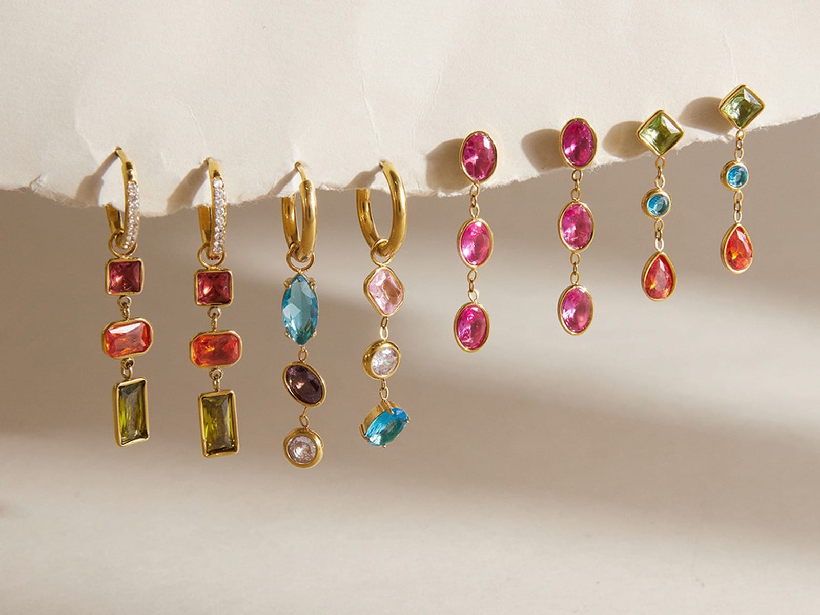Colour CZ Tassel Drop Earrings — detail