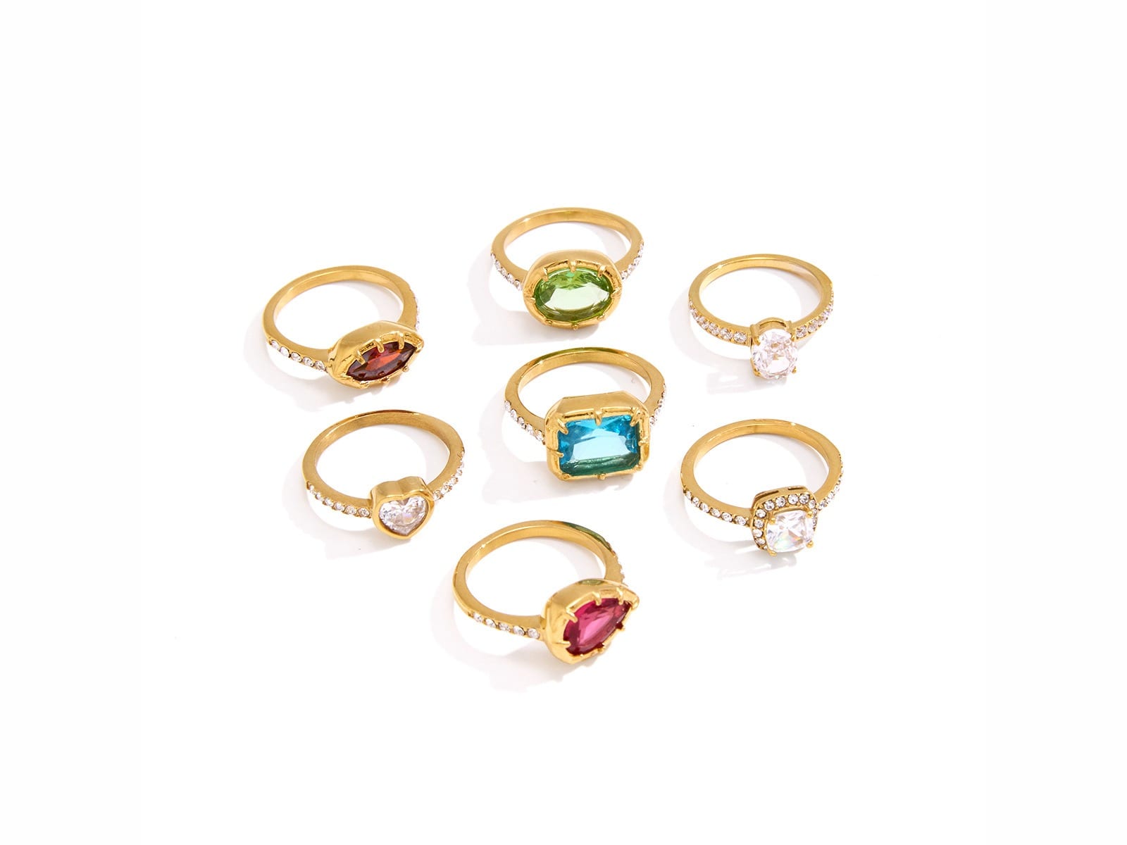 Coloured CZ Stone Ring, Nine Cuts