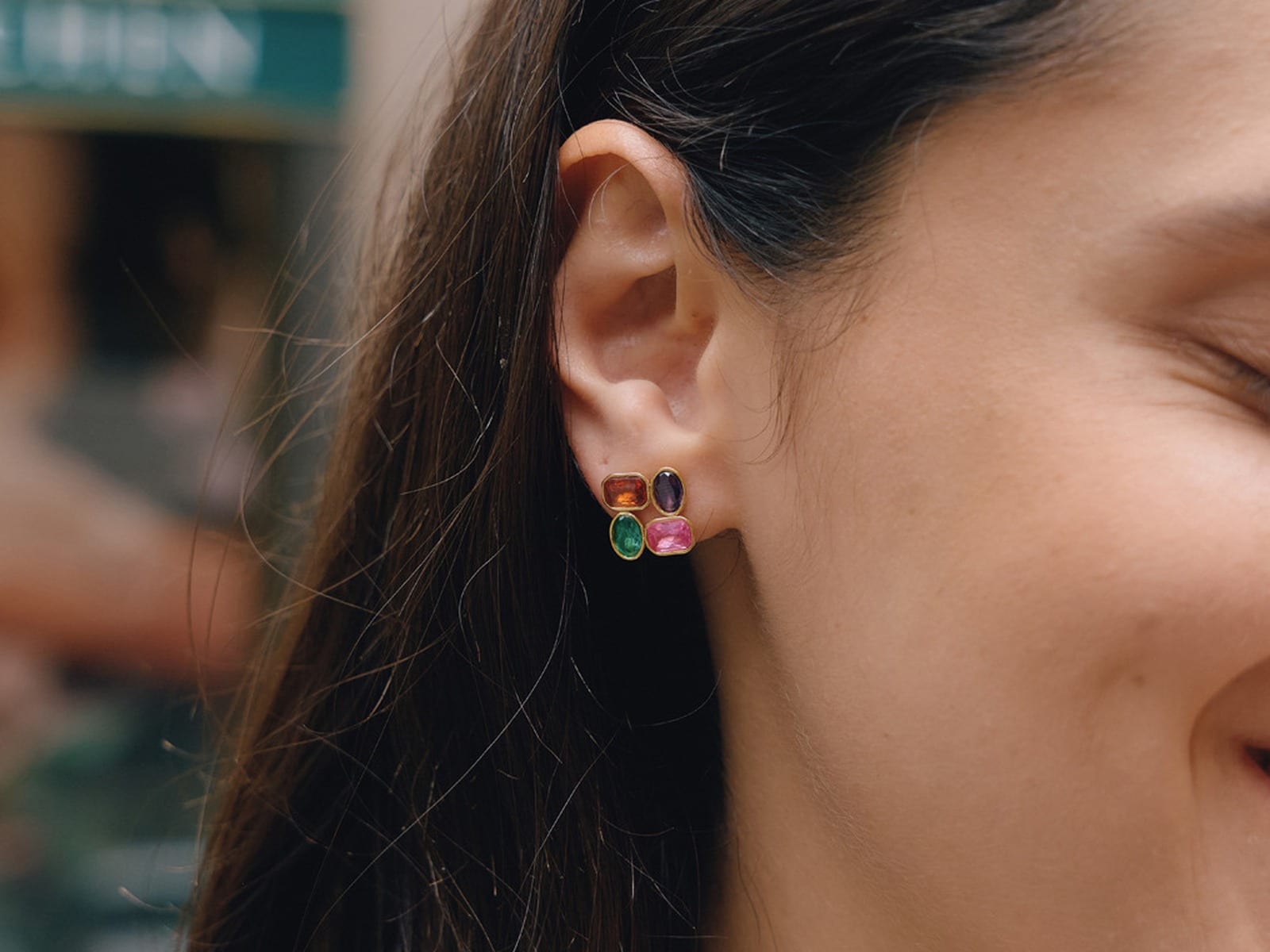 Coloured CZ Stud Earrings — detail