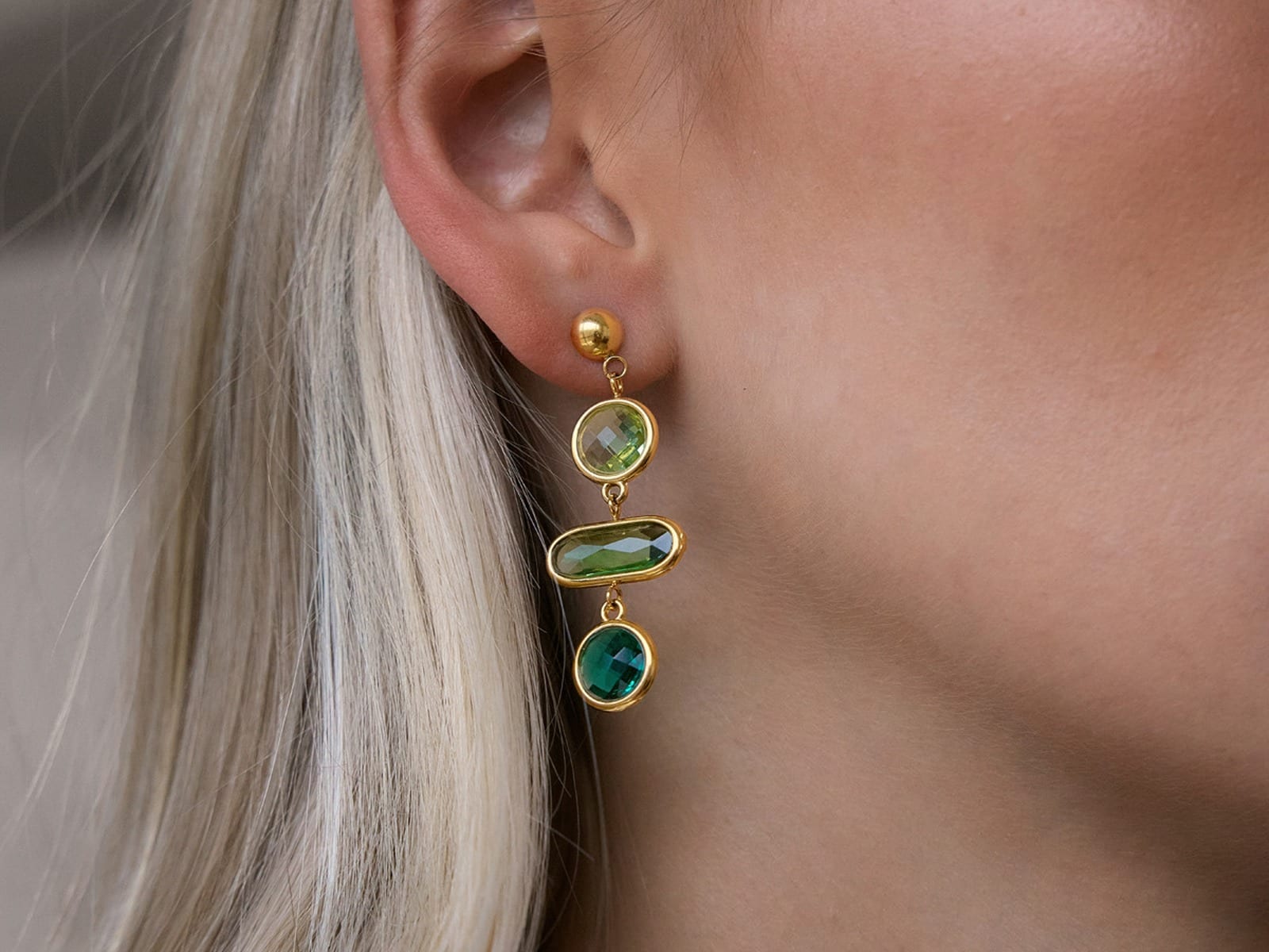 Coloured Glass Drop Earrings — detail
