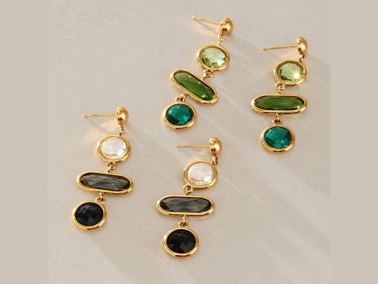Coloured Glass Drop Earrings — detail