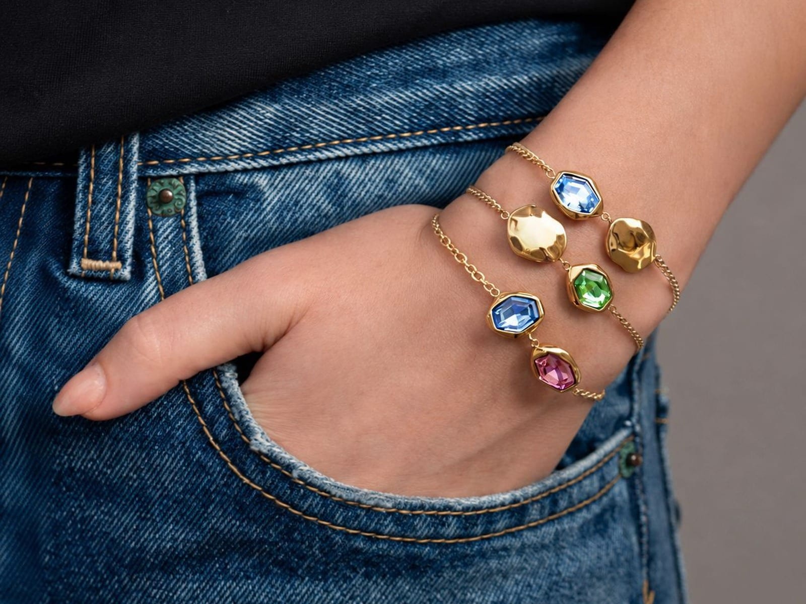 Coloured Glass Station Bracelets — detail