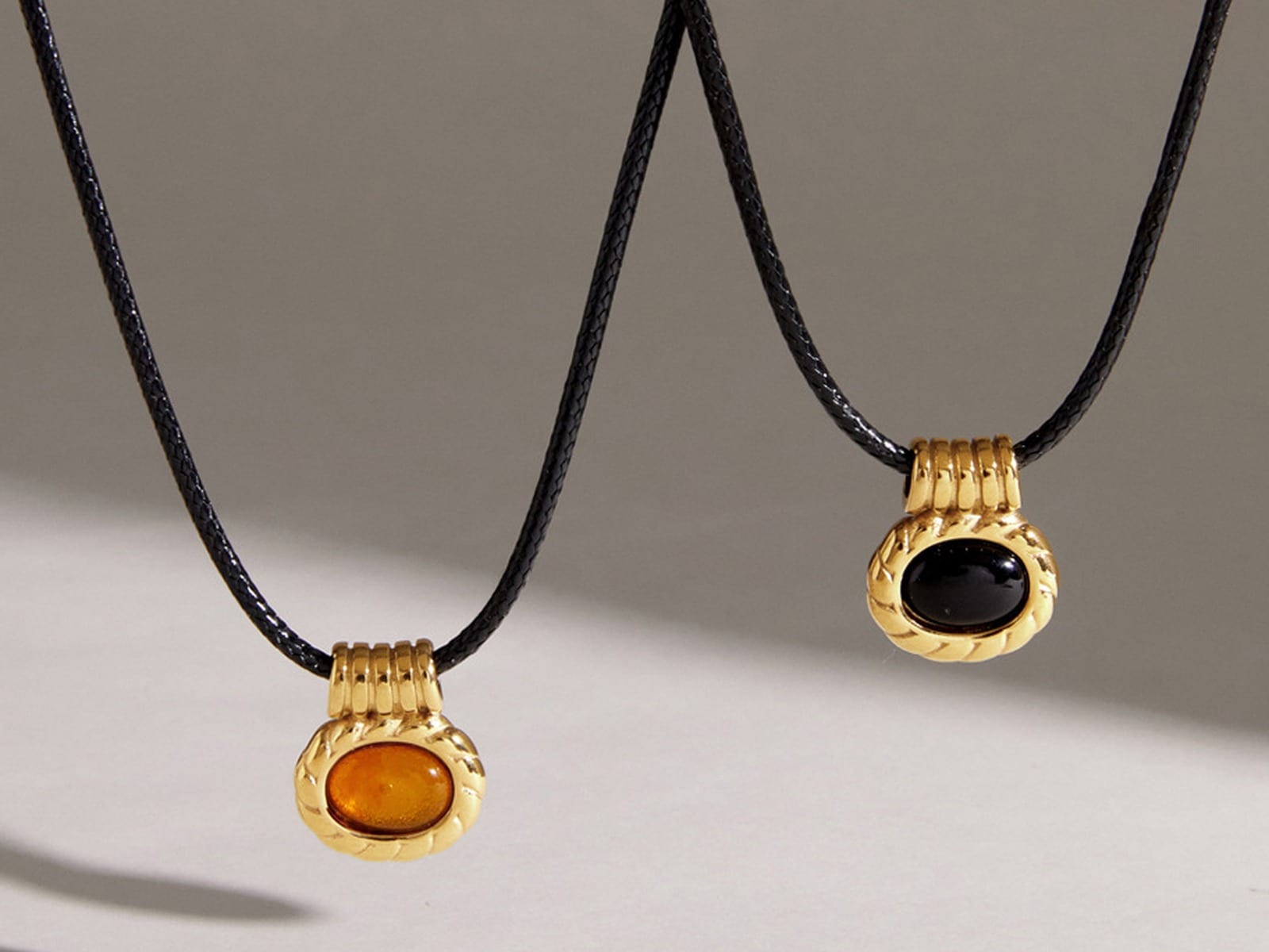 Cord and Resin Pendant Necklaces — detail