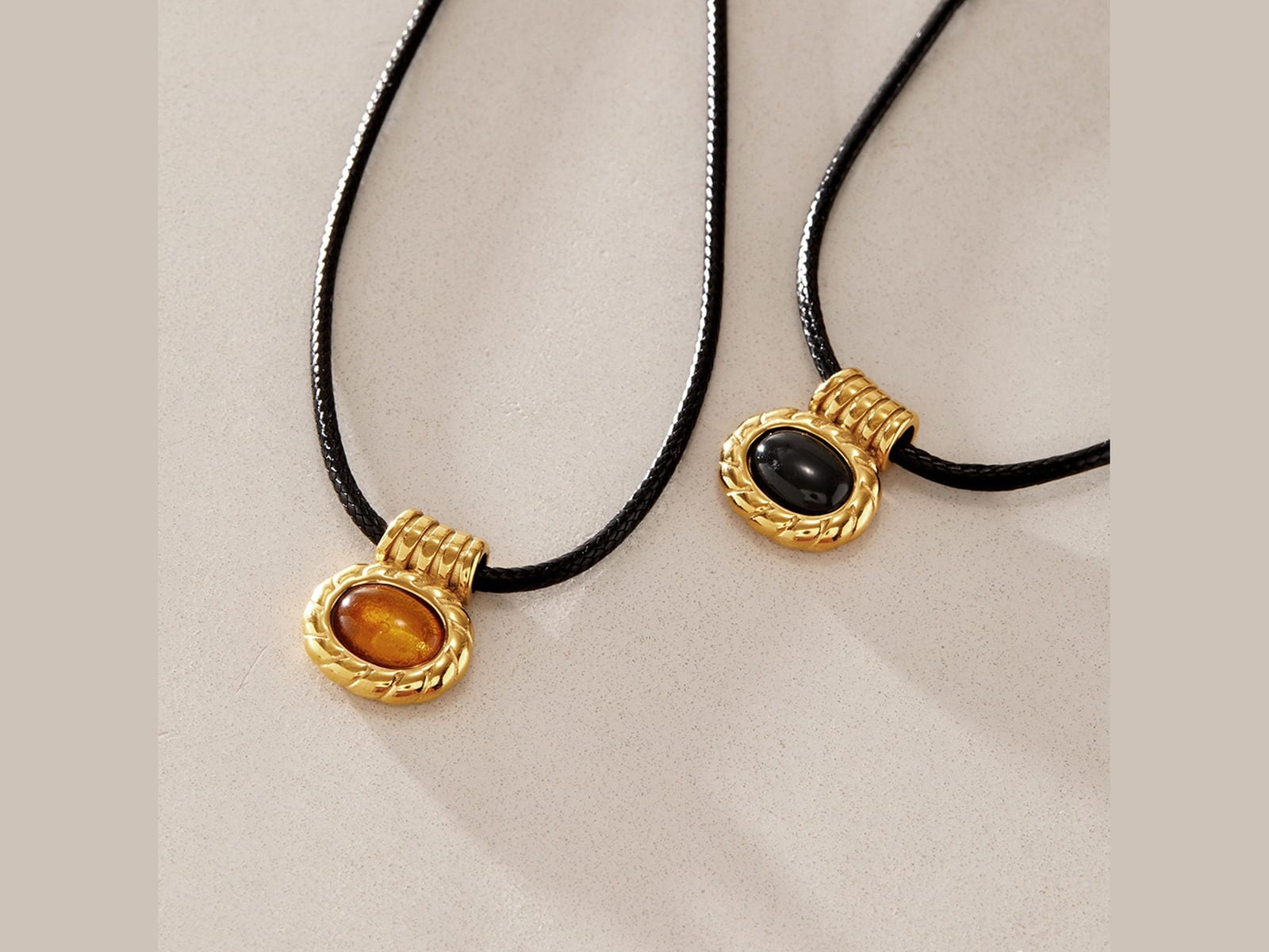 Cord and Resin Pendant Necklaces — detail