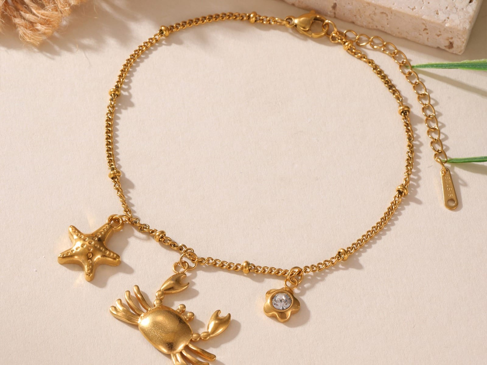 Crab & Star Anklet — detail