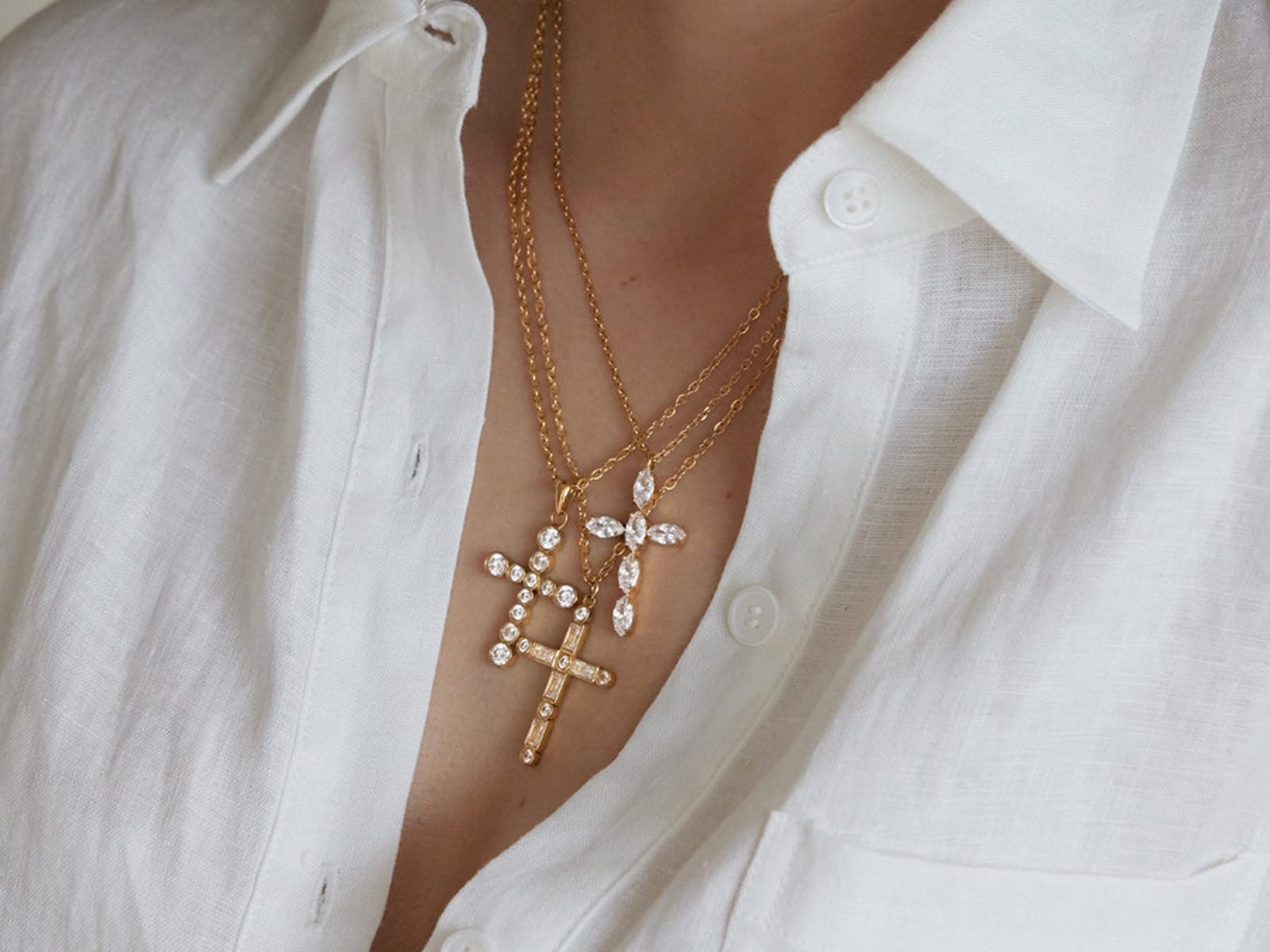Cross Pendant Necklace Trio — detail