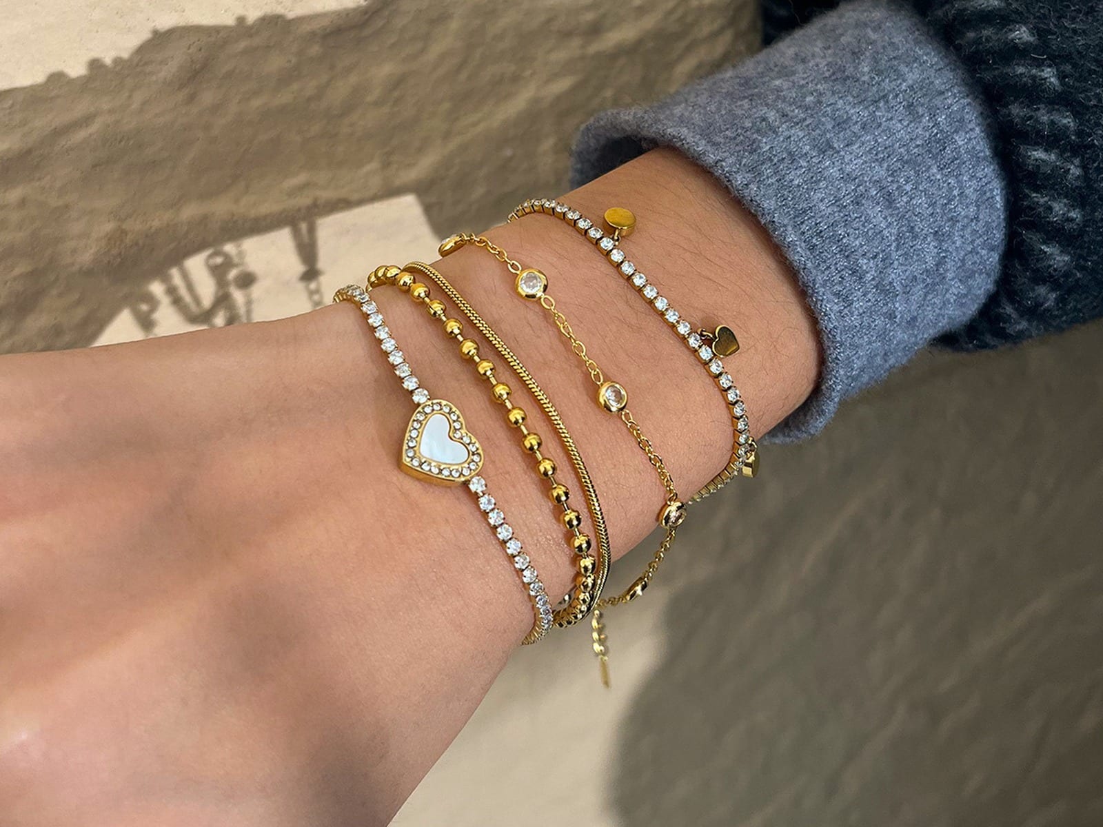 CZ & Mother-of-Pearl Bracelets — detail