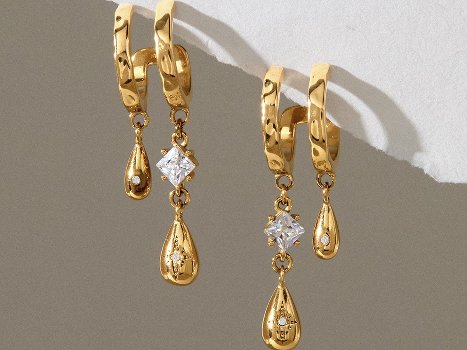 CZ Arc Drop Earrings — detail