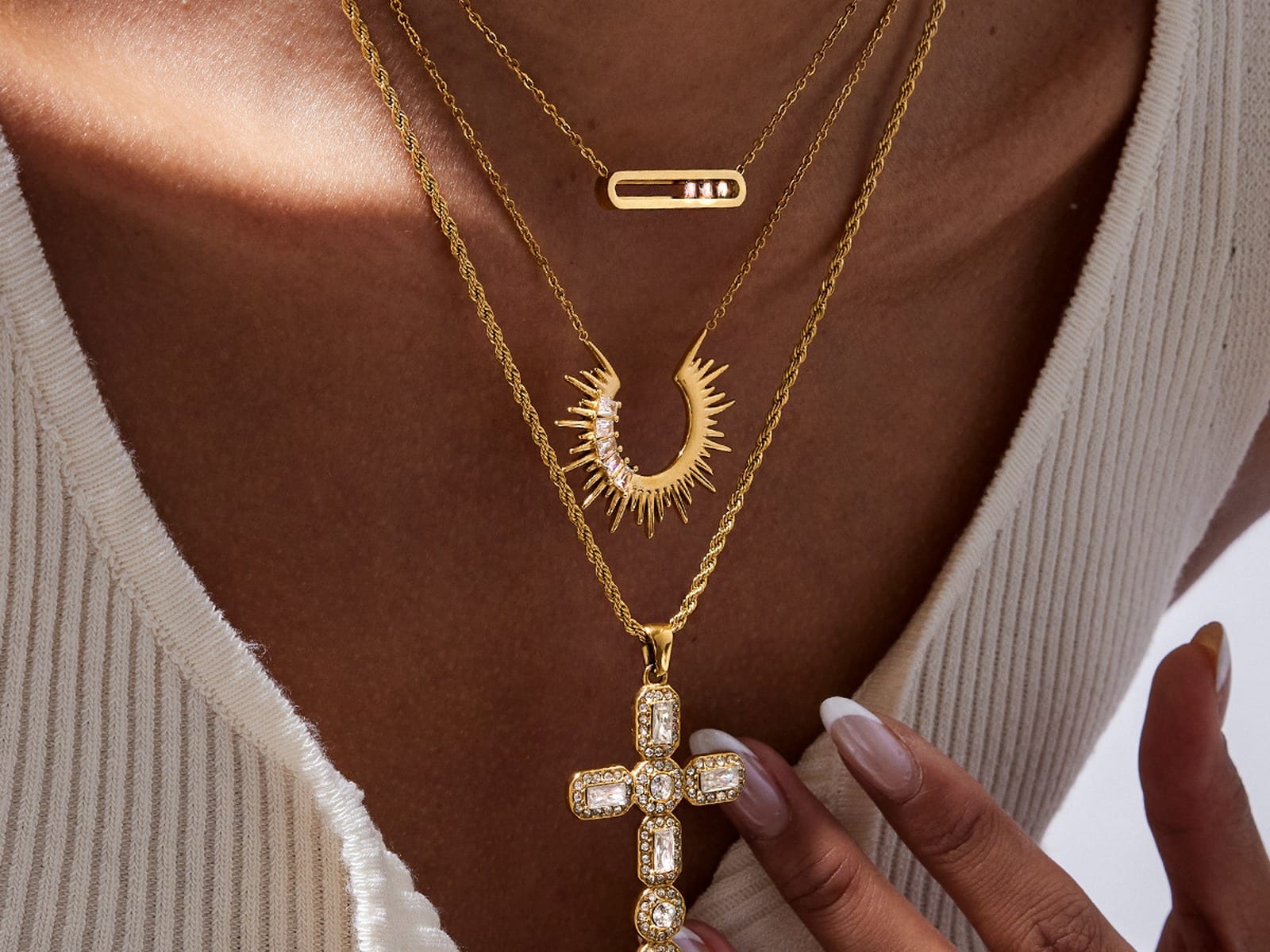 CZ Cross Pendant Necklace Range — detail