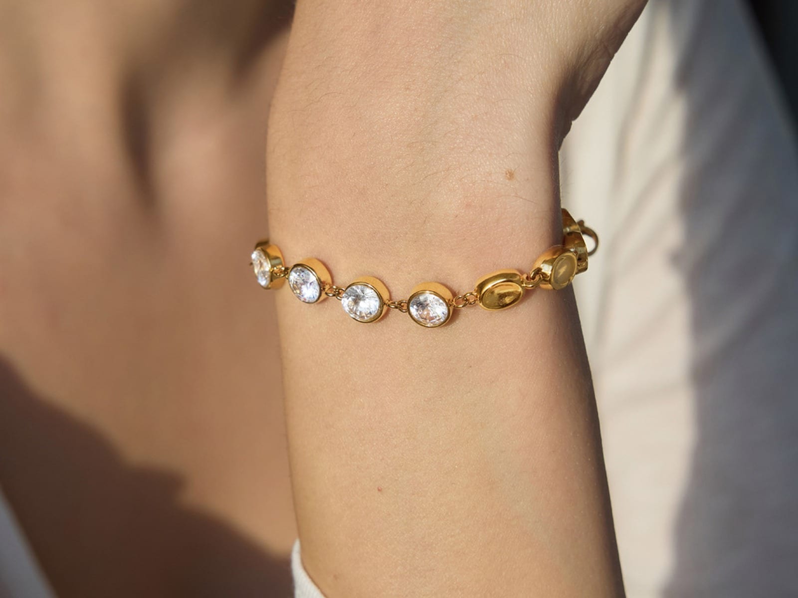 CZ Disc and Oval Bracelet — detail