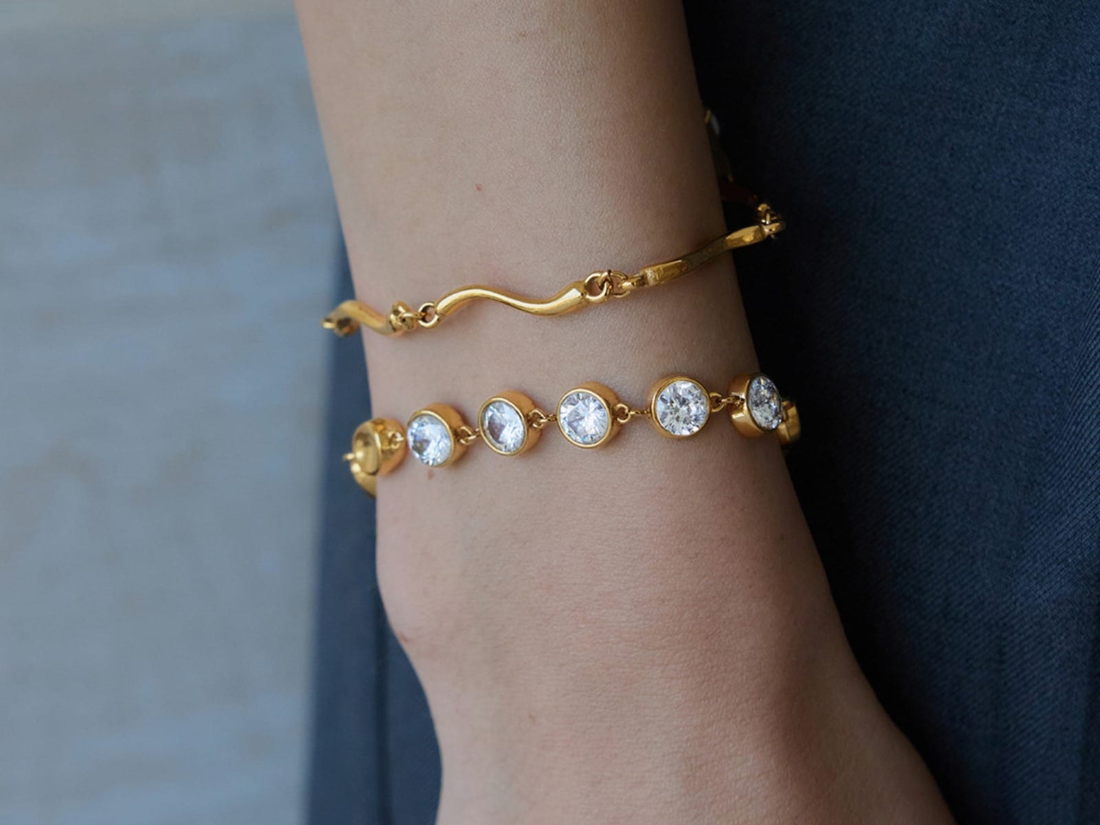 CZ Disc and Oval Bracelet — detail