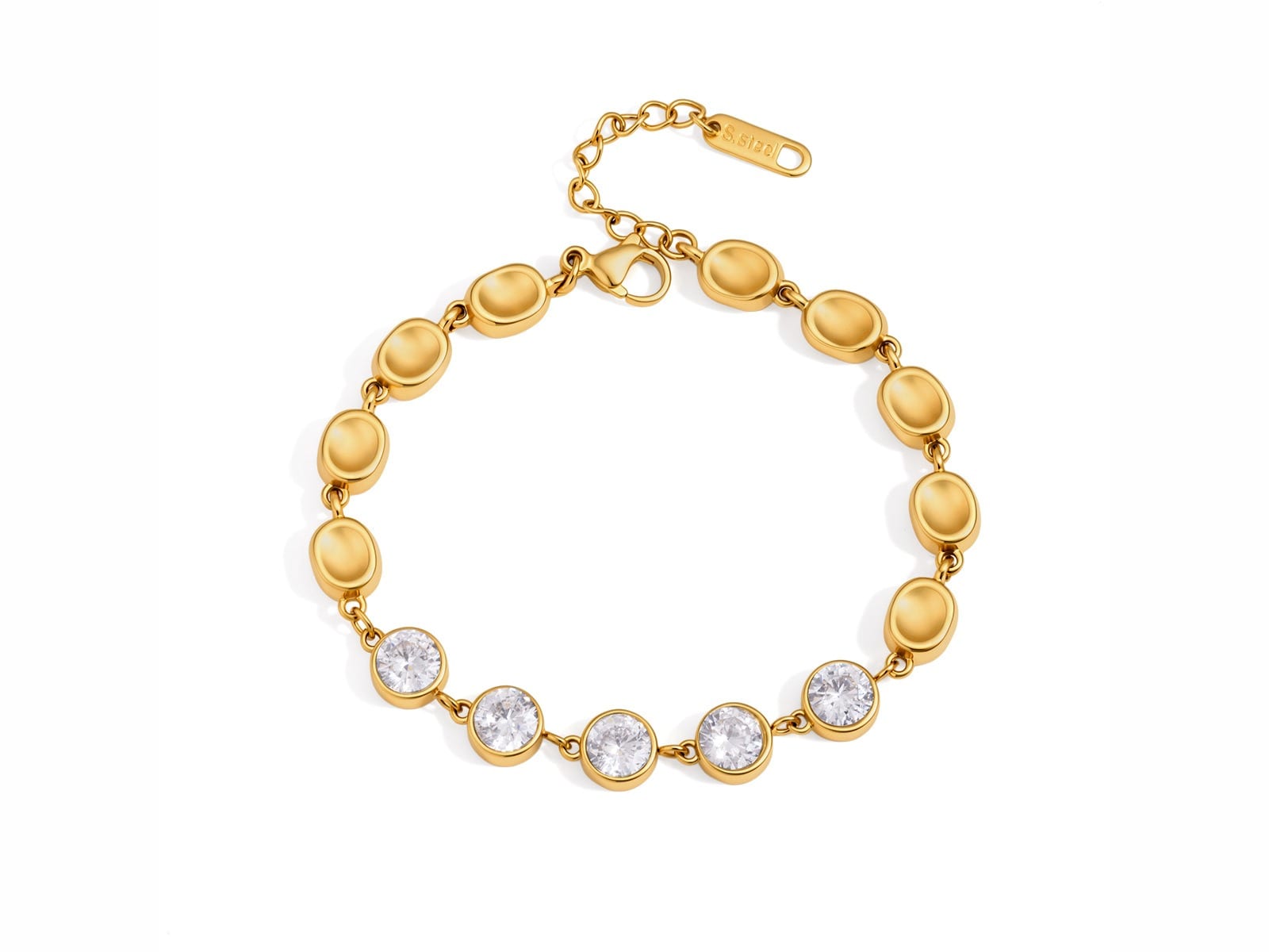 CZ Disc and Oval Bracelet