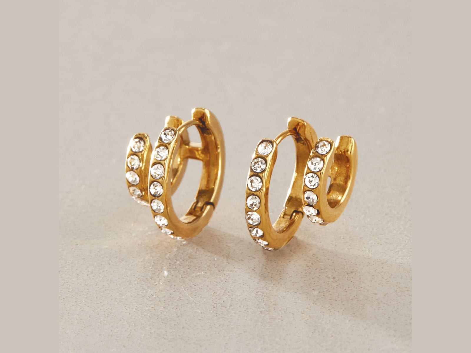 CZ Double Huggie Earrings — detail