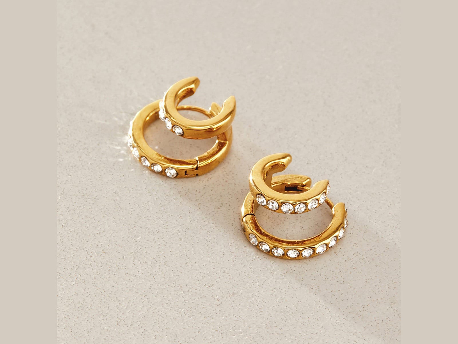 CZ Double Huggie Earrings — detail