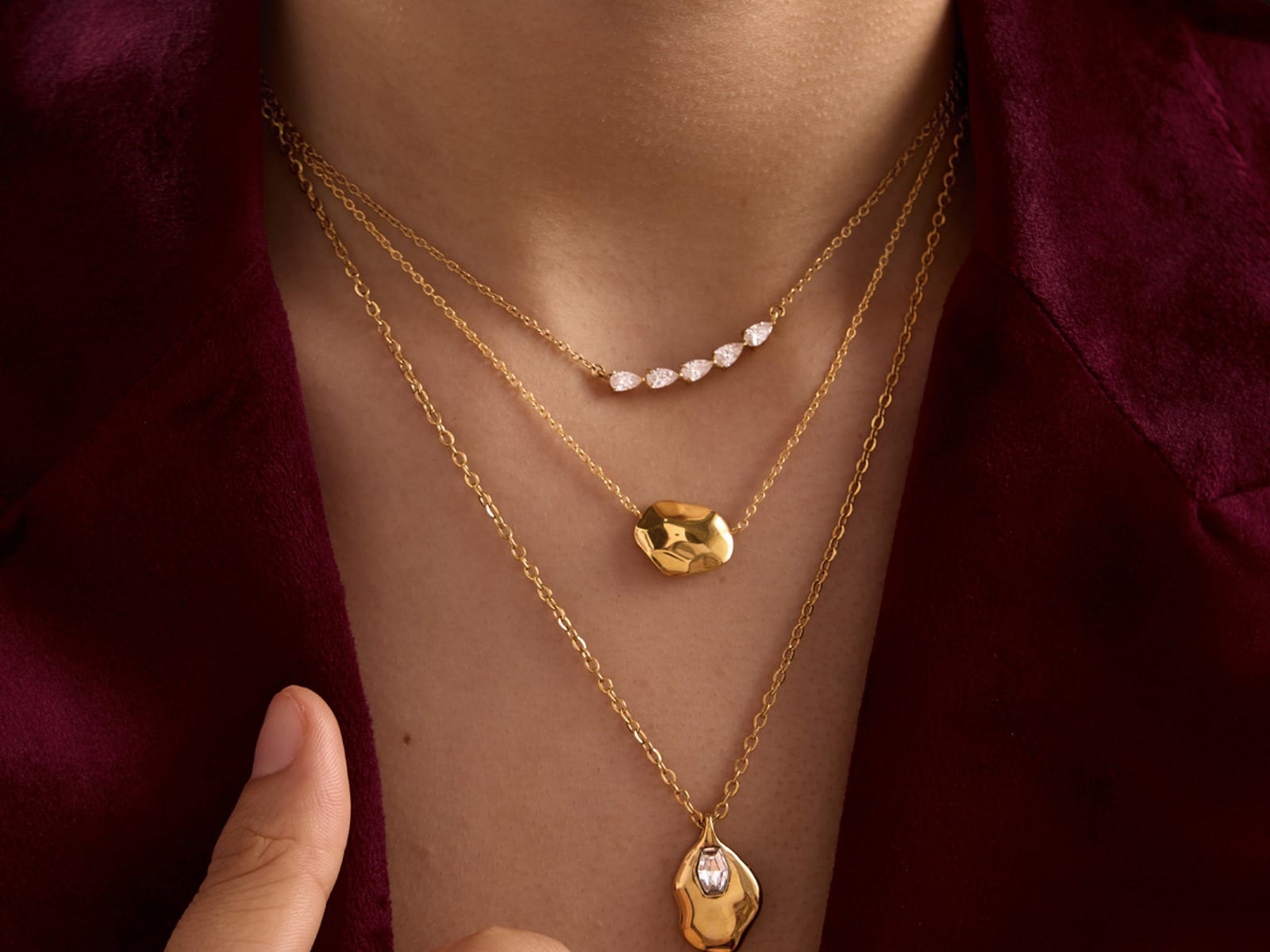CZ Drop Pendant Necklaces — detail